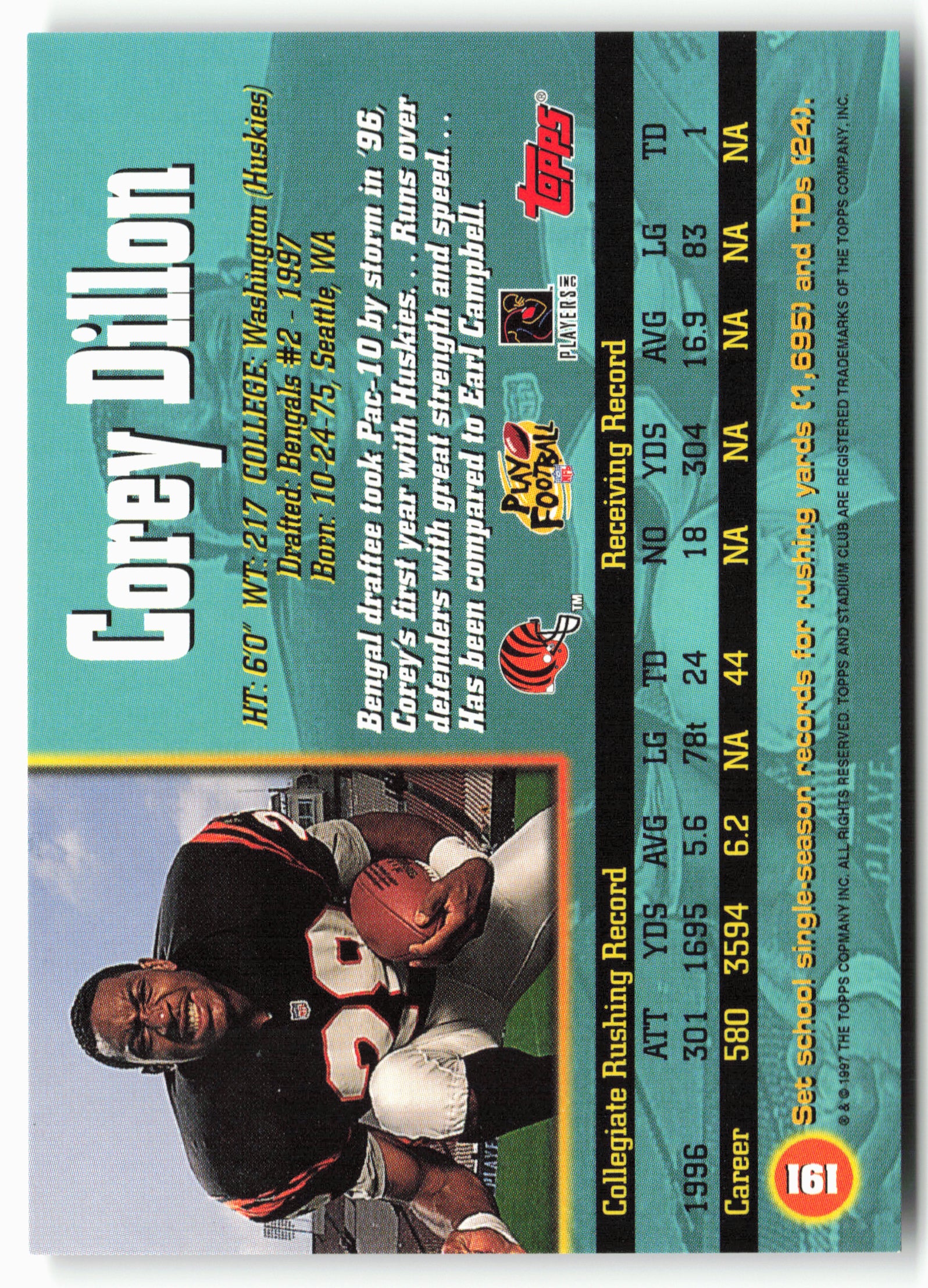 1997 Stadium Club #191 Corey Dillon