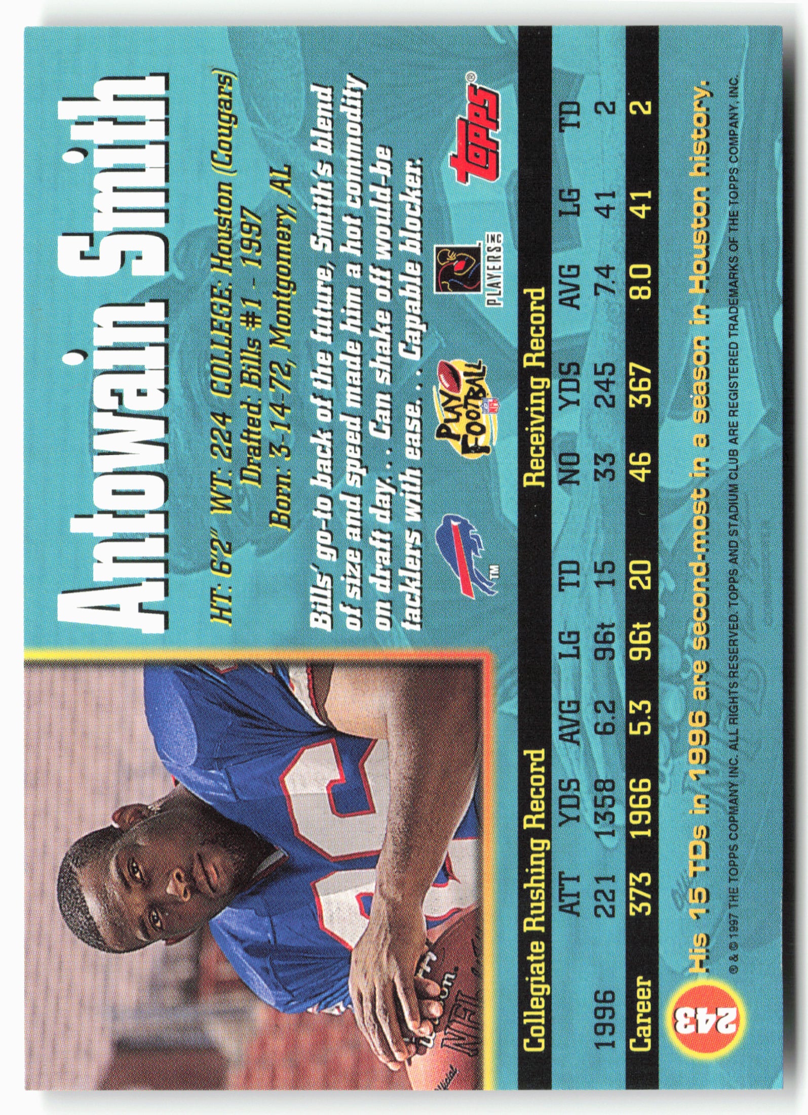 1997 Stadium Club #243 Antowain Smith