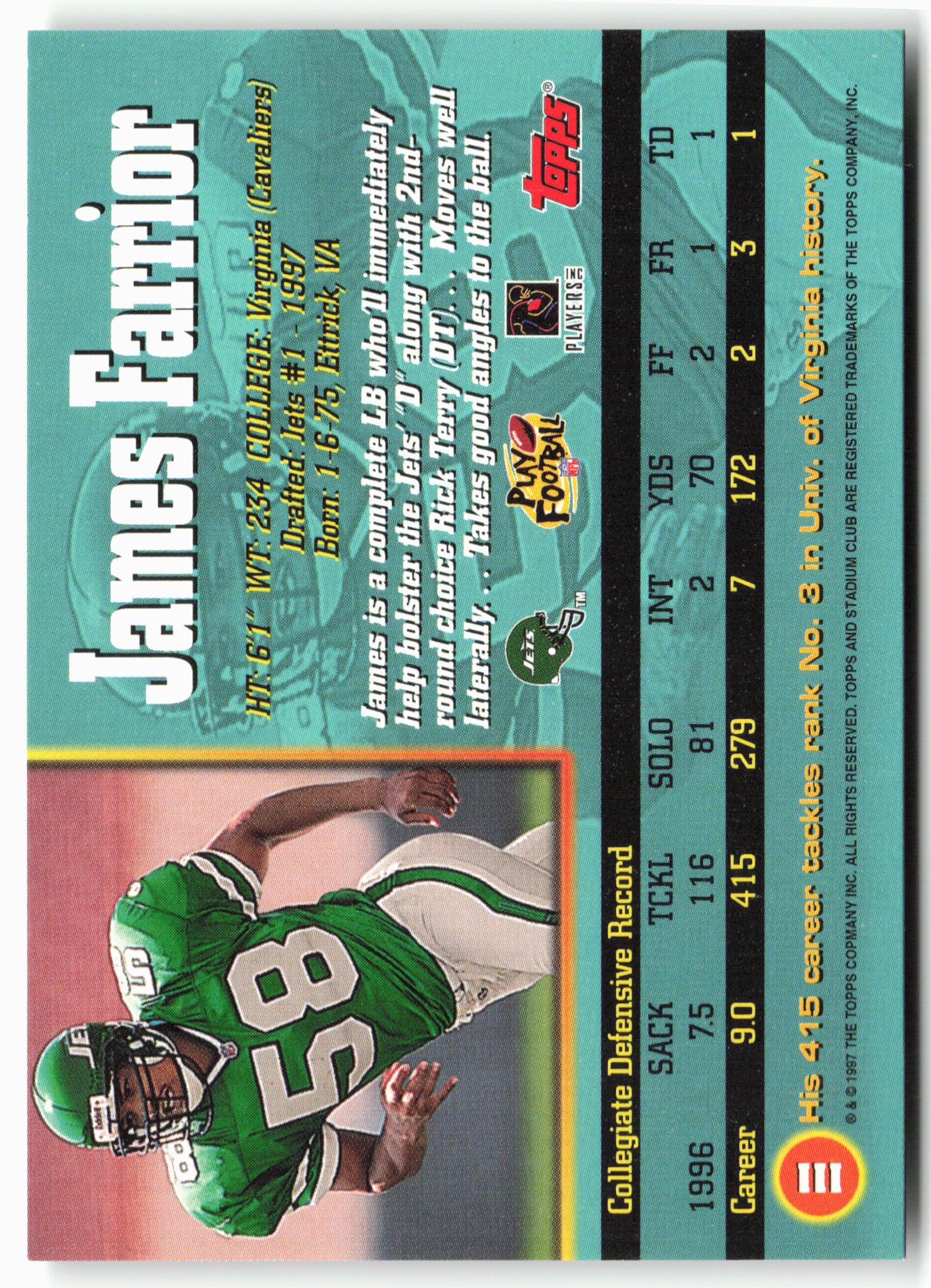 1997 Stadium Club #111 James Farrior