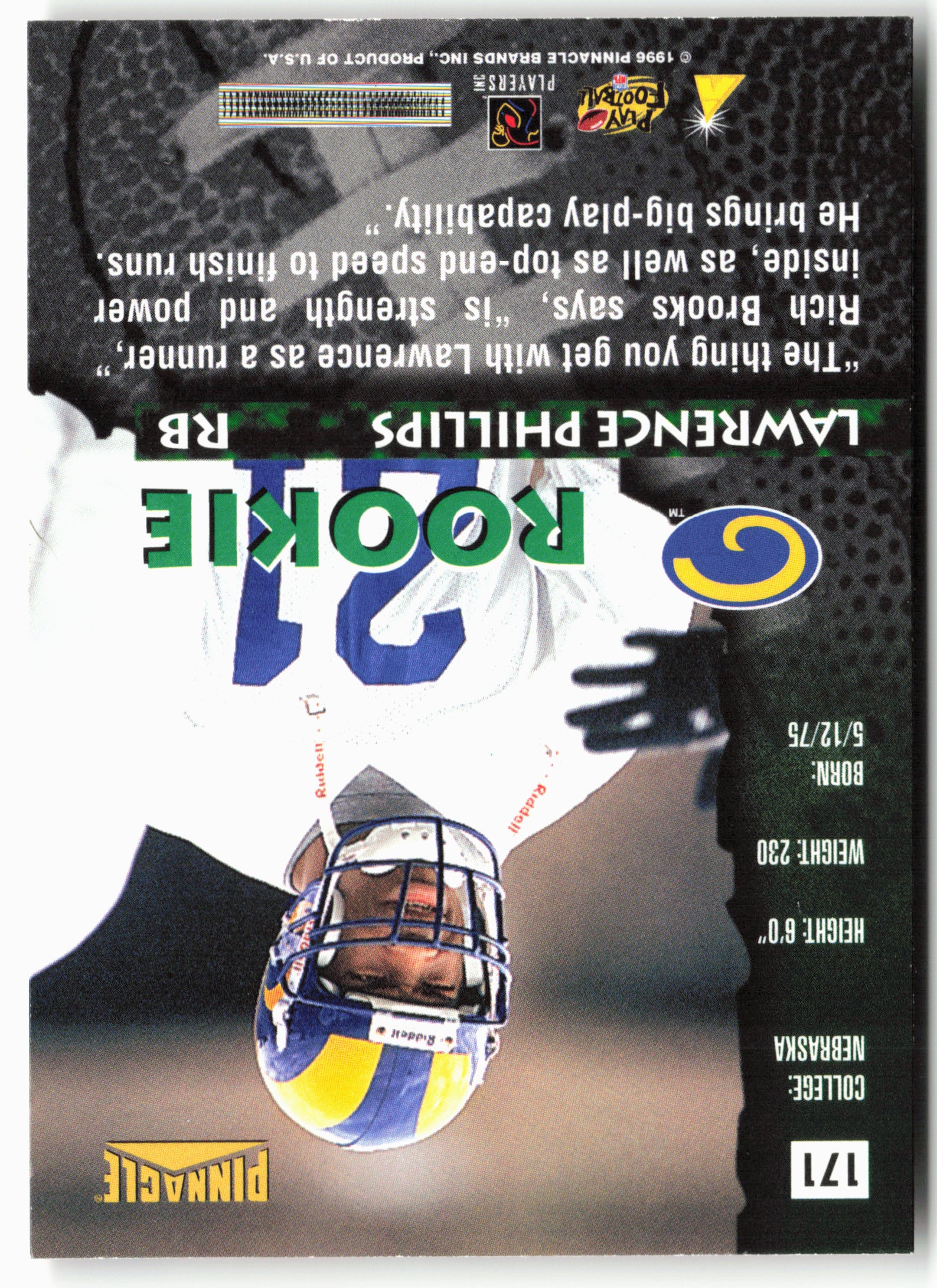 1996 Pinnacle #171 Lawrence Phillips