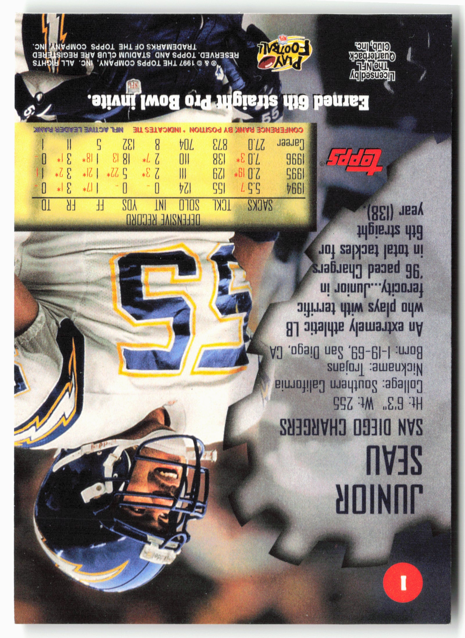 1997 Stadium Club #1 Junior Seau
