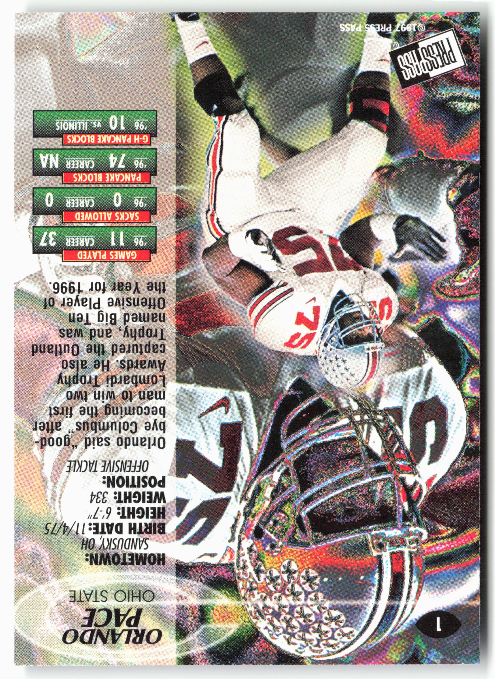 1997 Press Pass #1 Orlando Pace