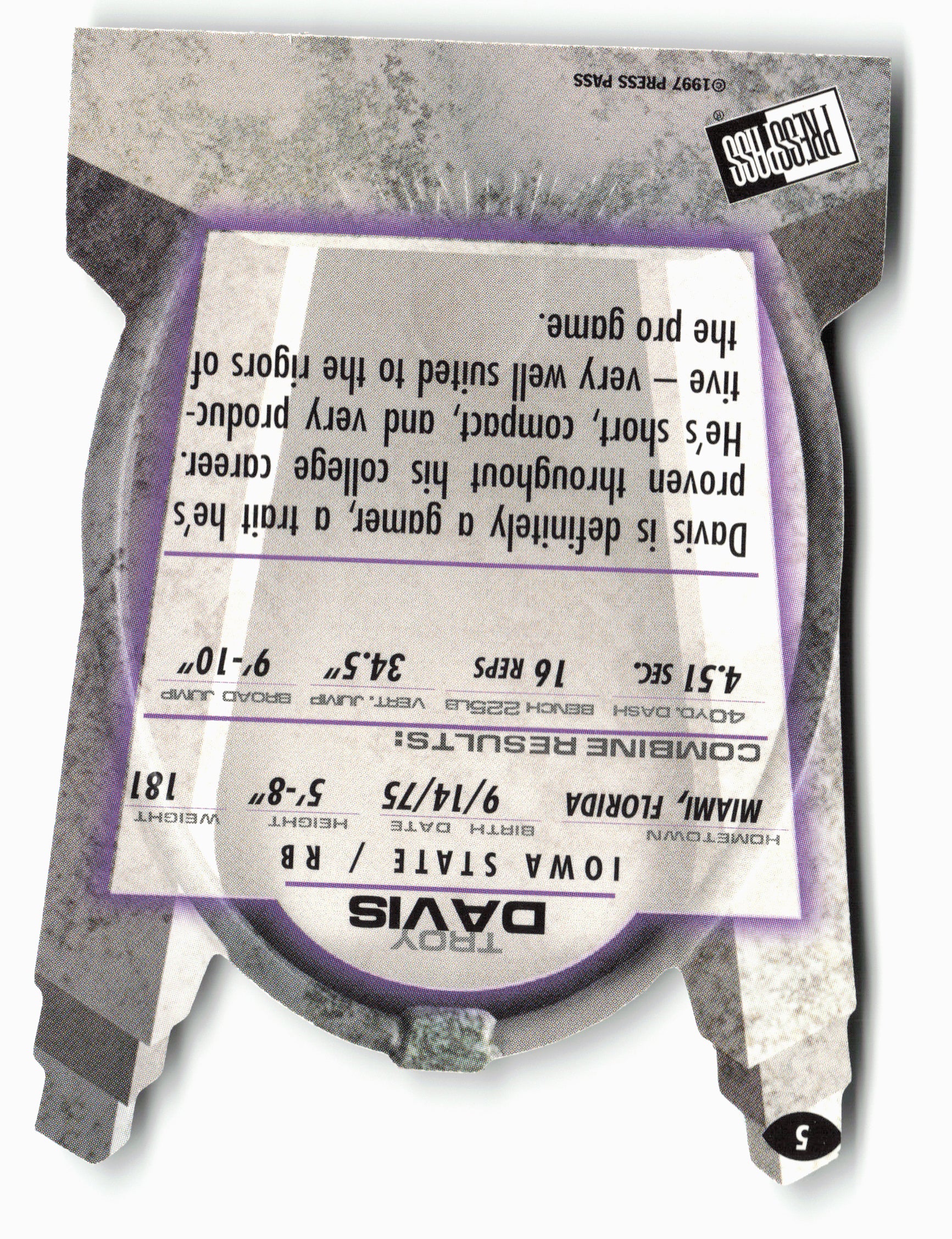 1997 Press Pass #5 Troy Davis Combine