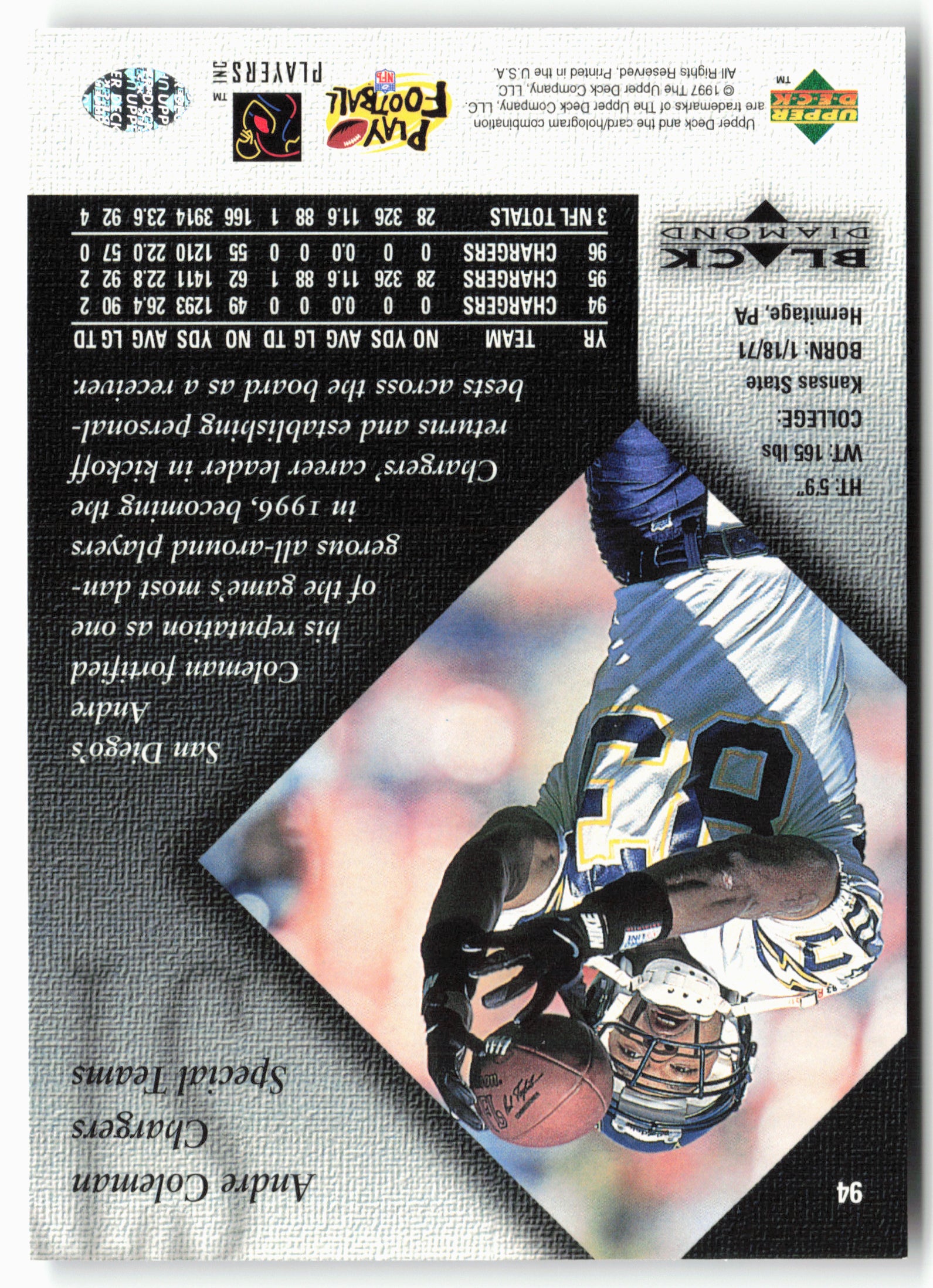 1997 Upper Deck Black Diamond #94 Andre Coleman