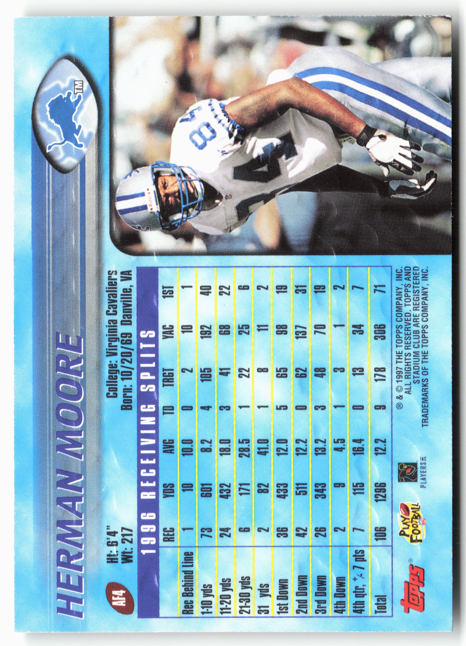 1997 Stadium Club #AF4 Herman Moore Offensive Strikes