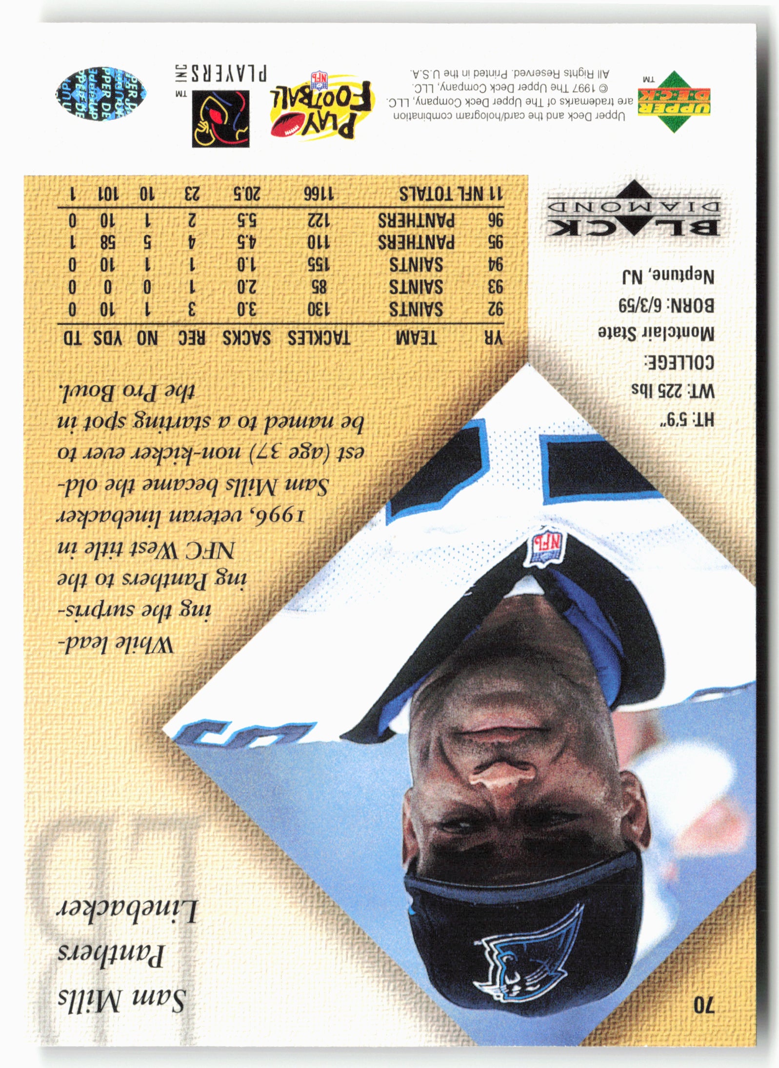1997 Upper Deck Black Diamond #70 Sam Mills Gold