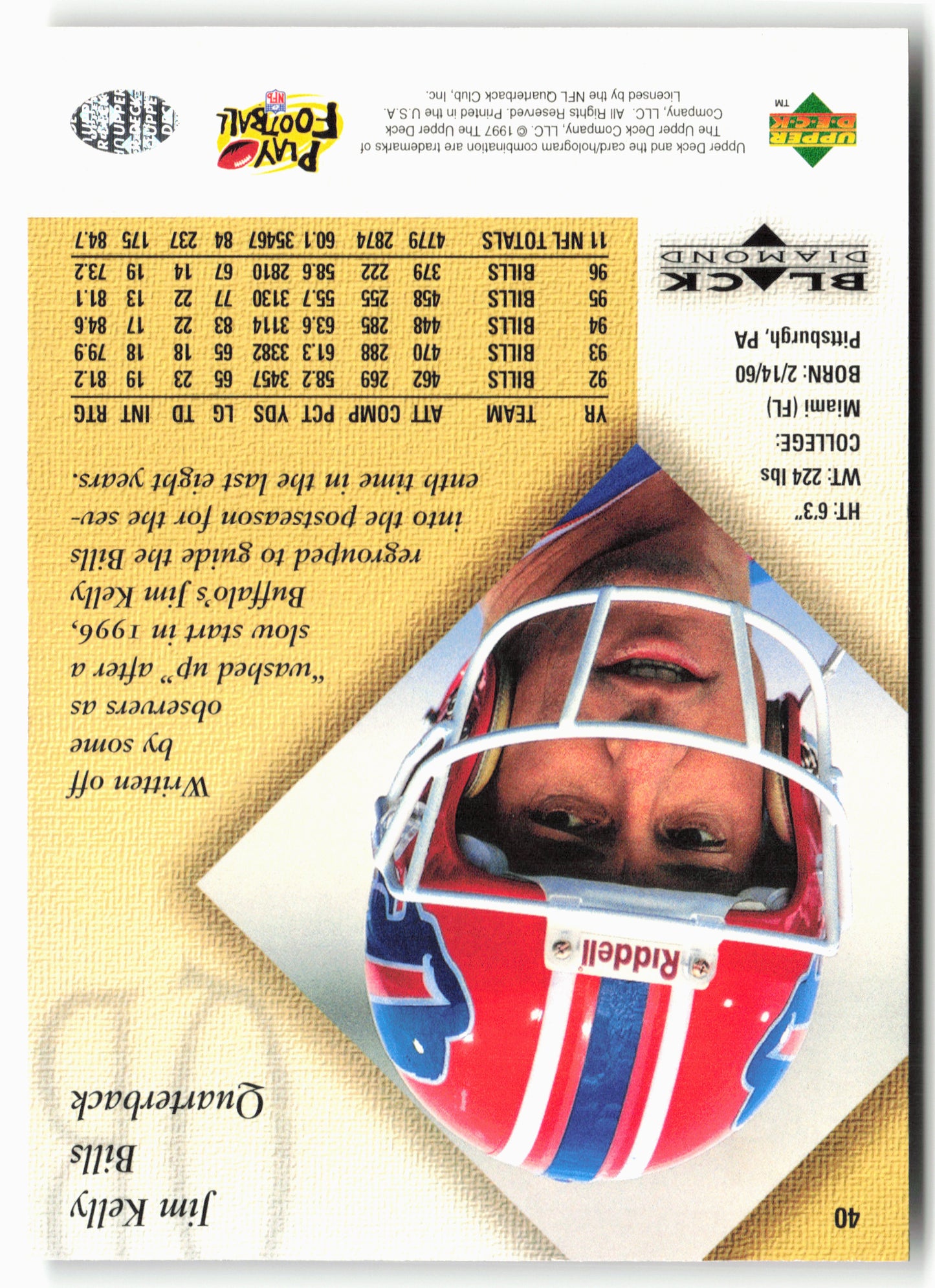 1997 Upper Deck Black Diamond #40 Jim Kelly Gold
