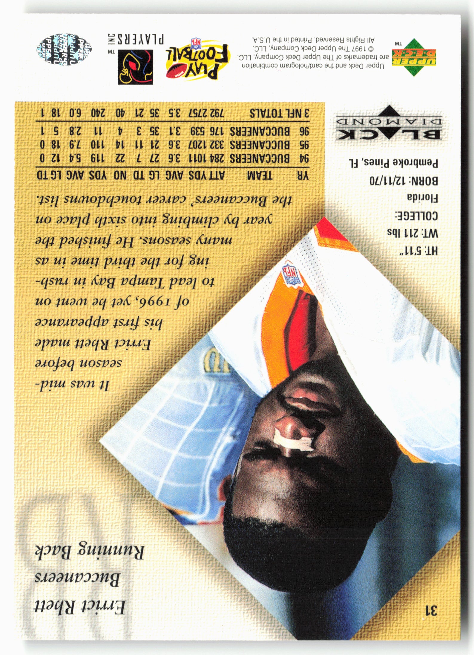 1997 Upper Deck Black Diamond #31 Errict Rhett Gold
