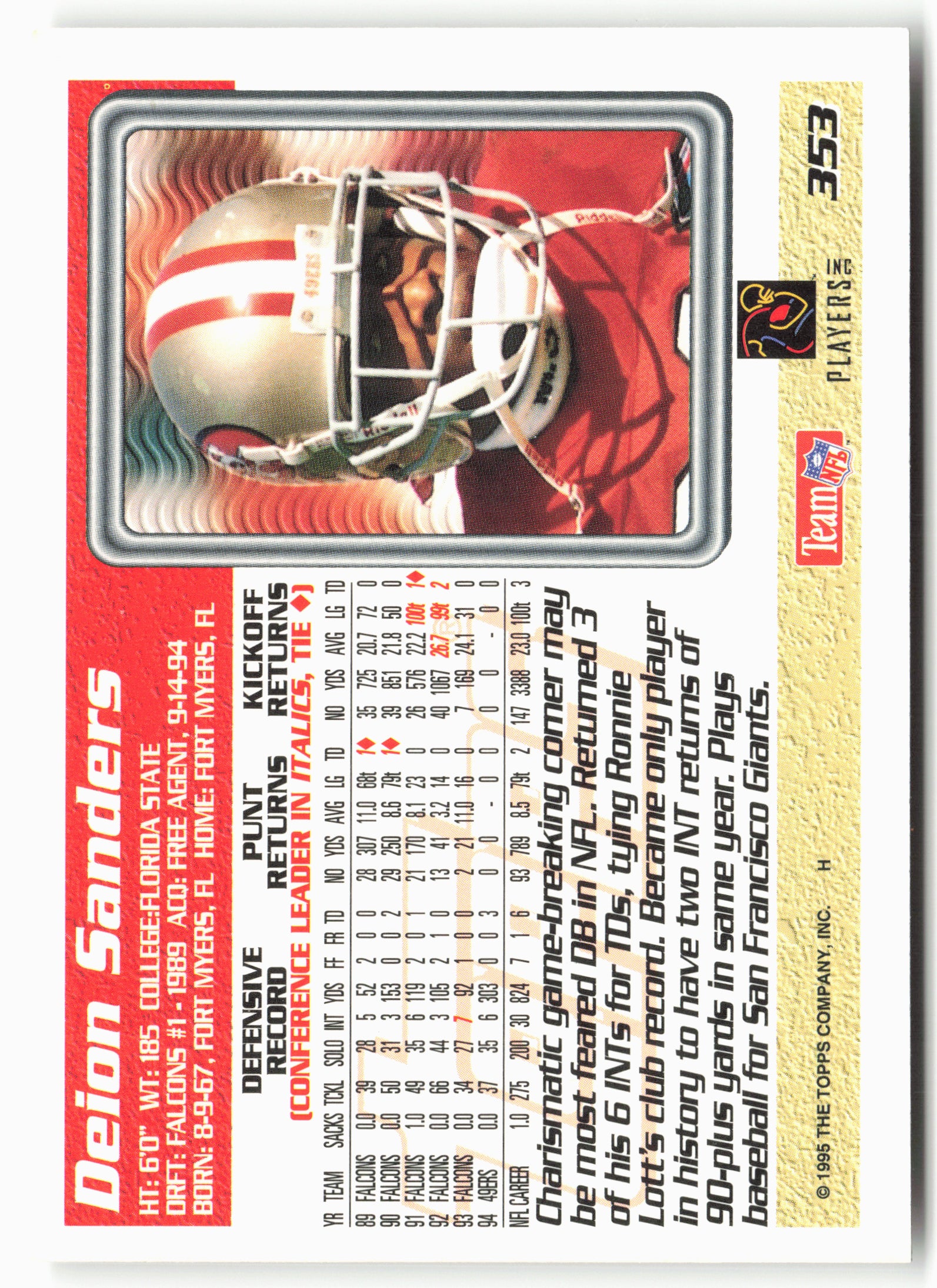 1995 Topps #353 Deion Sanders