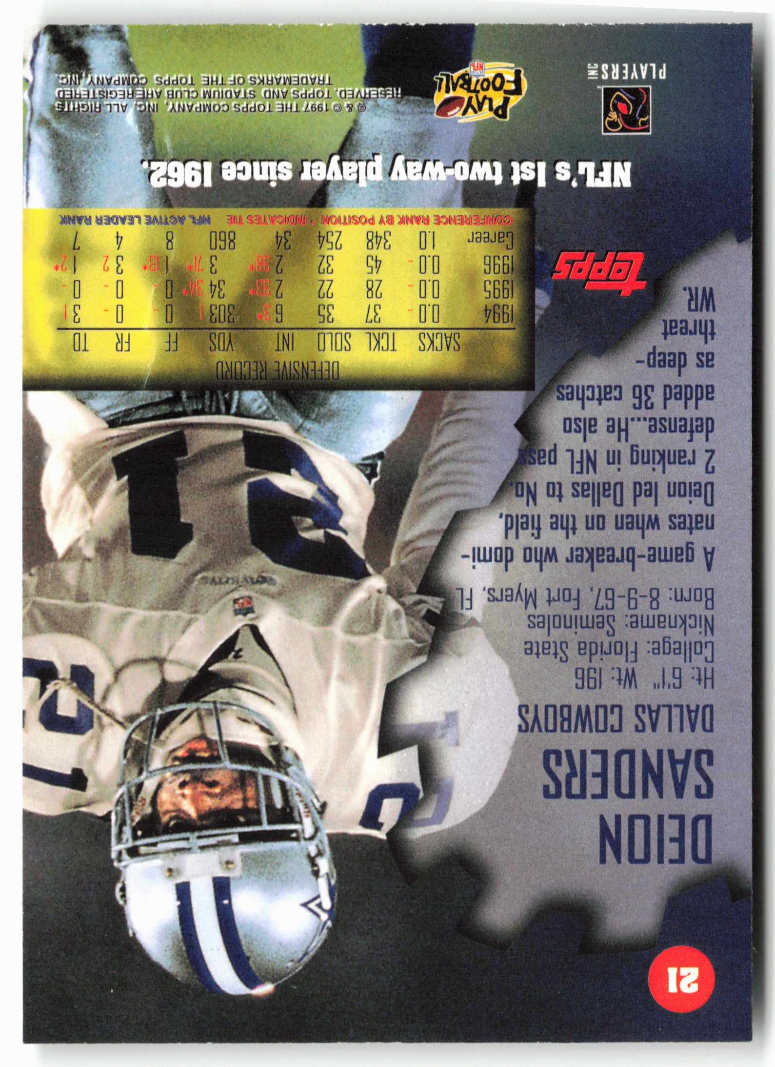1997 Stadium Club #21 Deion Sanders