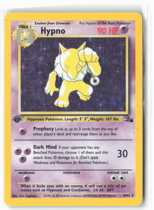 Fossil #08/62 Hypno (8) 1st Edition - Holo MP+