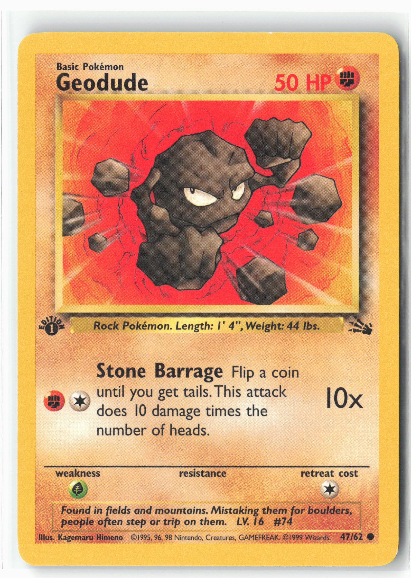 Fossil #47/62 Geodude 1st Edition - Non-Holo LP+