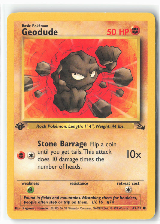 Fossil #47/62 Geodude 1st Edition - Non-Holo LP+