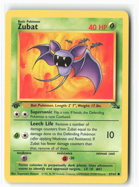 Fossil #57/62 Zubat 1st Edition - Non-Holo - NM