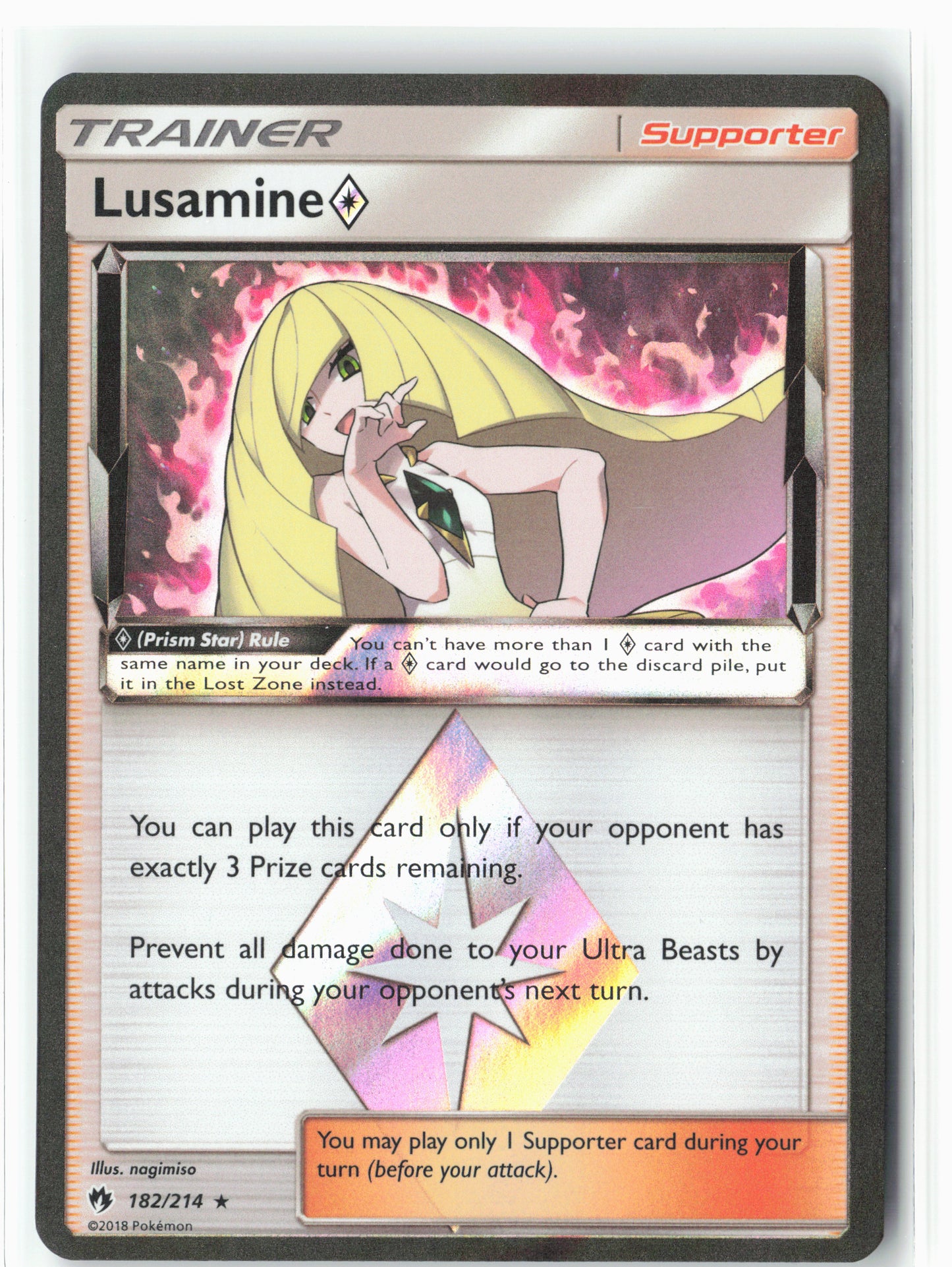 SM - Lost Thunder #182/214 Lusamine Prism Star Holo LP