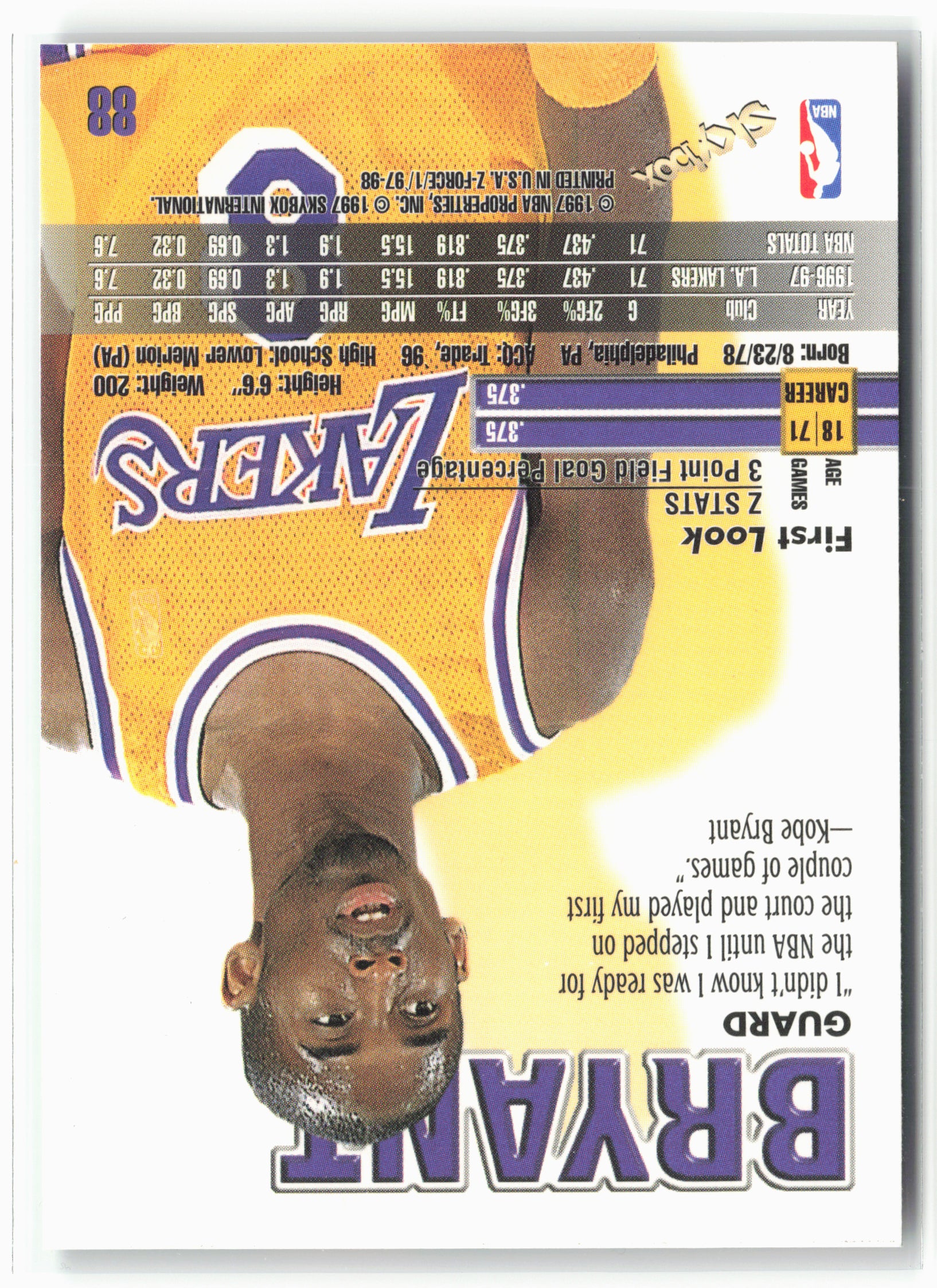 1997-98 SkyBox Z-Force #88 Kobe Bryant