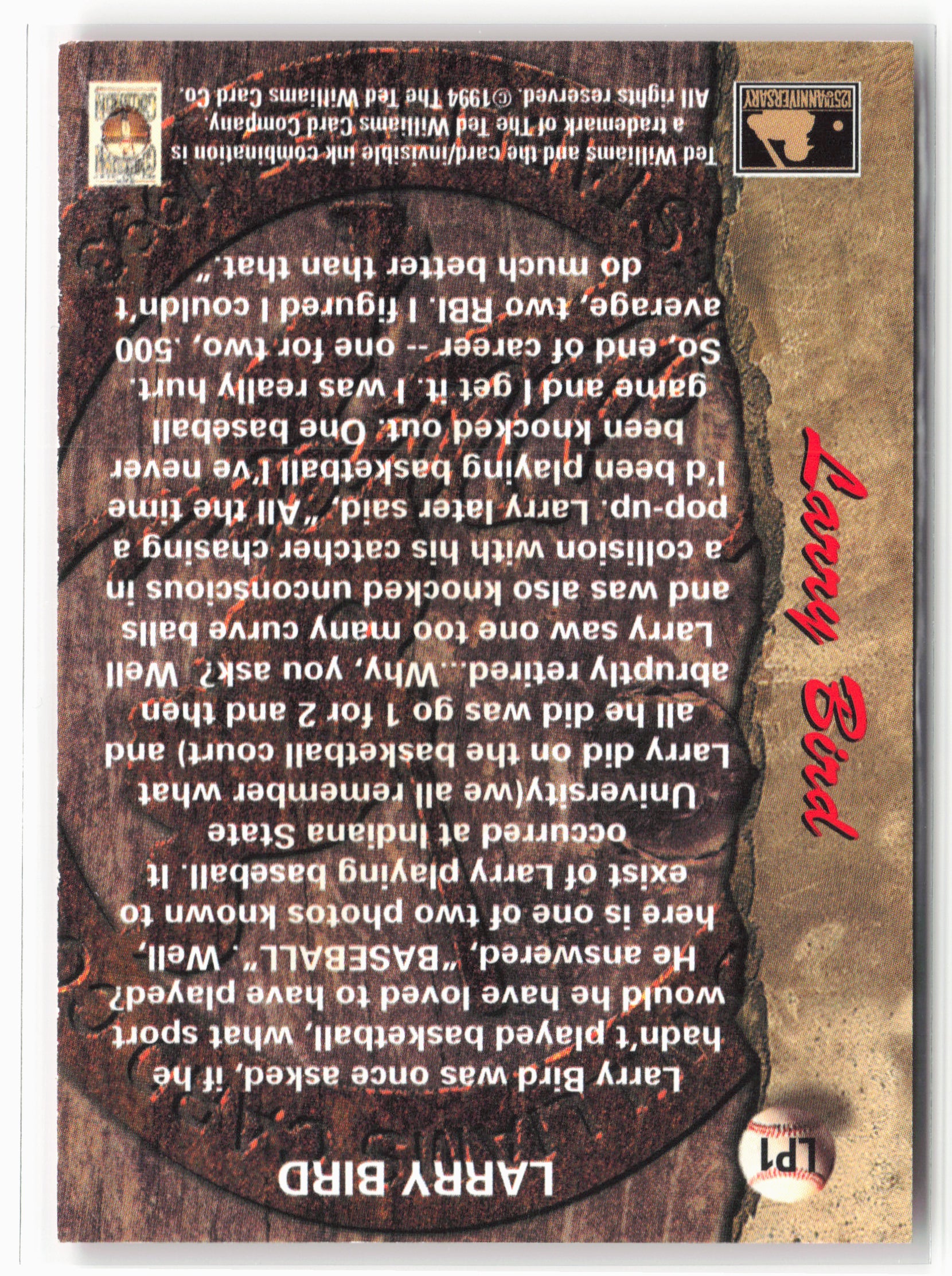 1994 Ted Williams #LP1 Larry Bird VAR VAR: Red