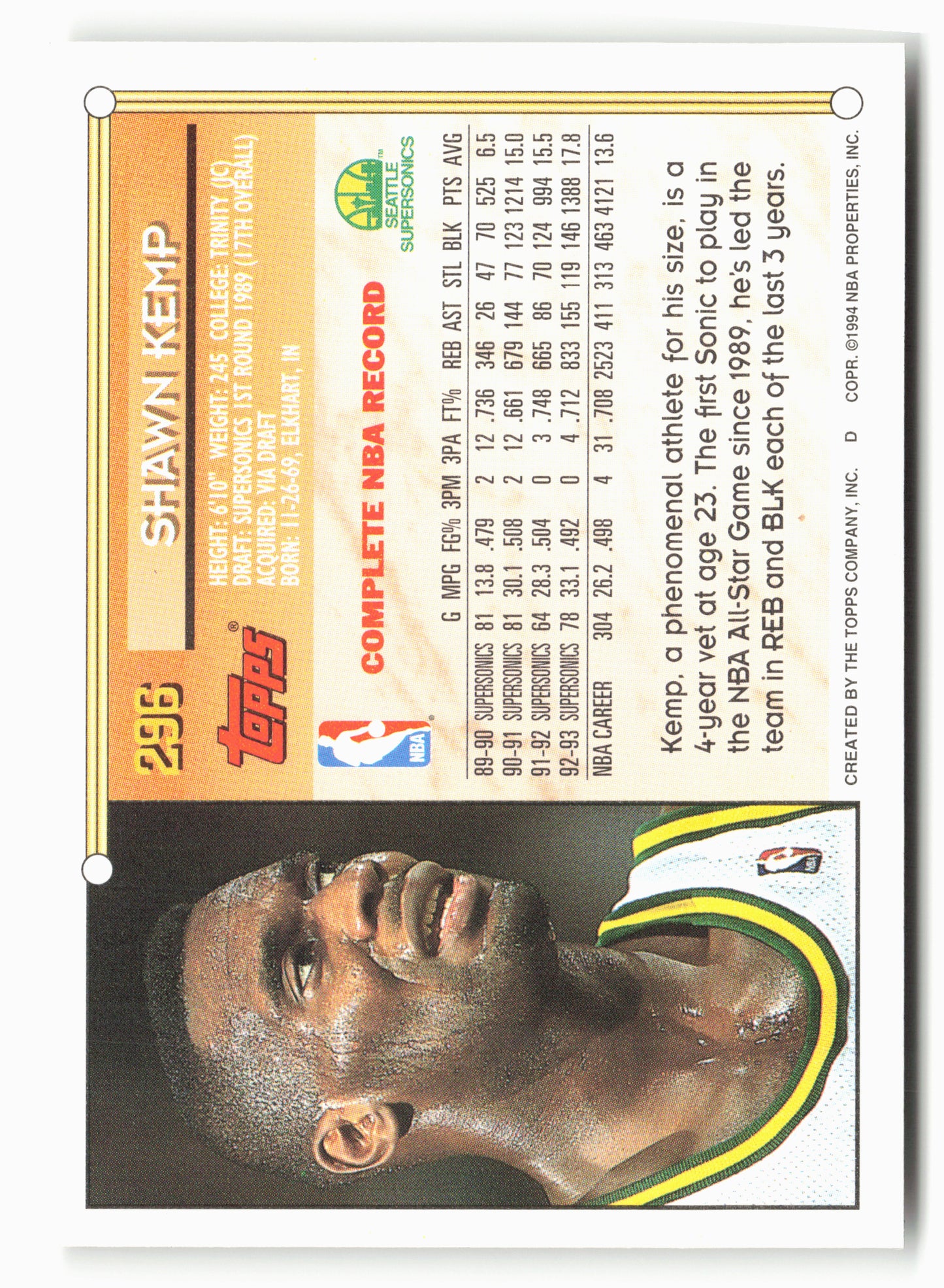 1993-94 Topps #296 Shawn Kemp