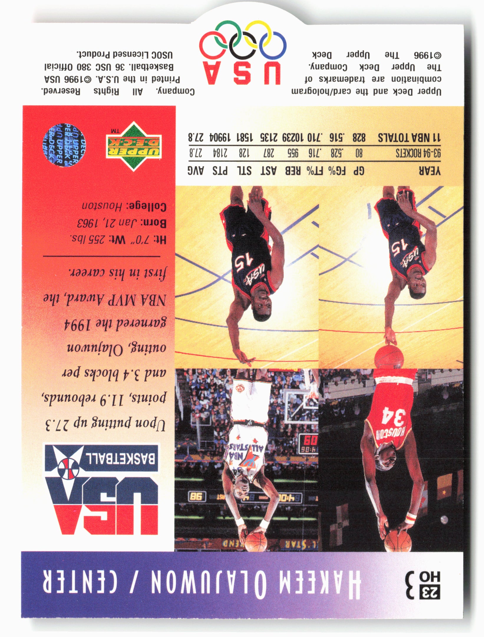 1996 Upper Deck USA #23 Hakeem Olajuwon