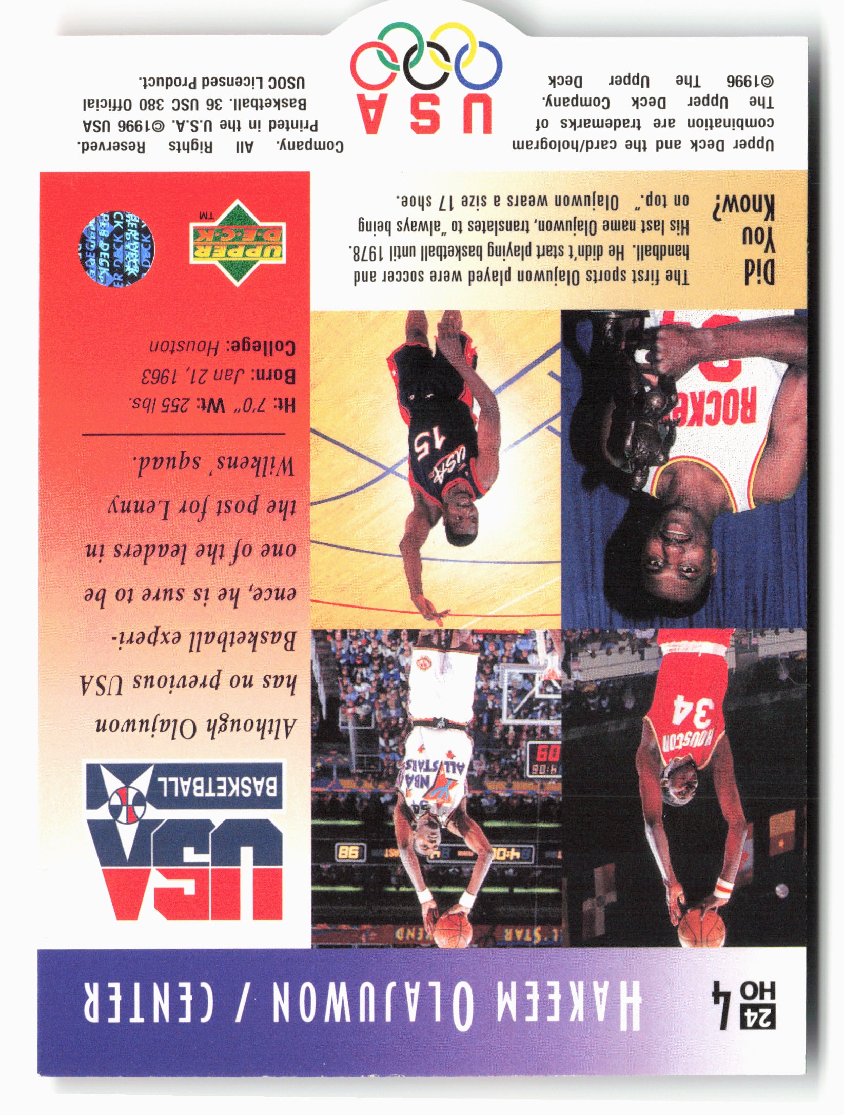 1996 Upper Deck USA #24 Hakeem Olajuwon