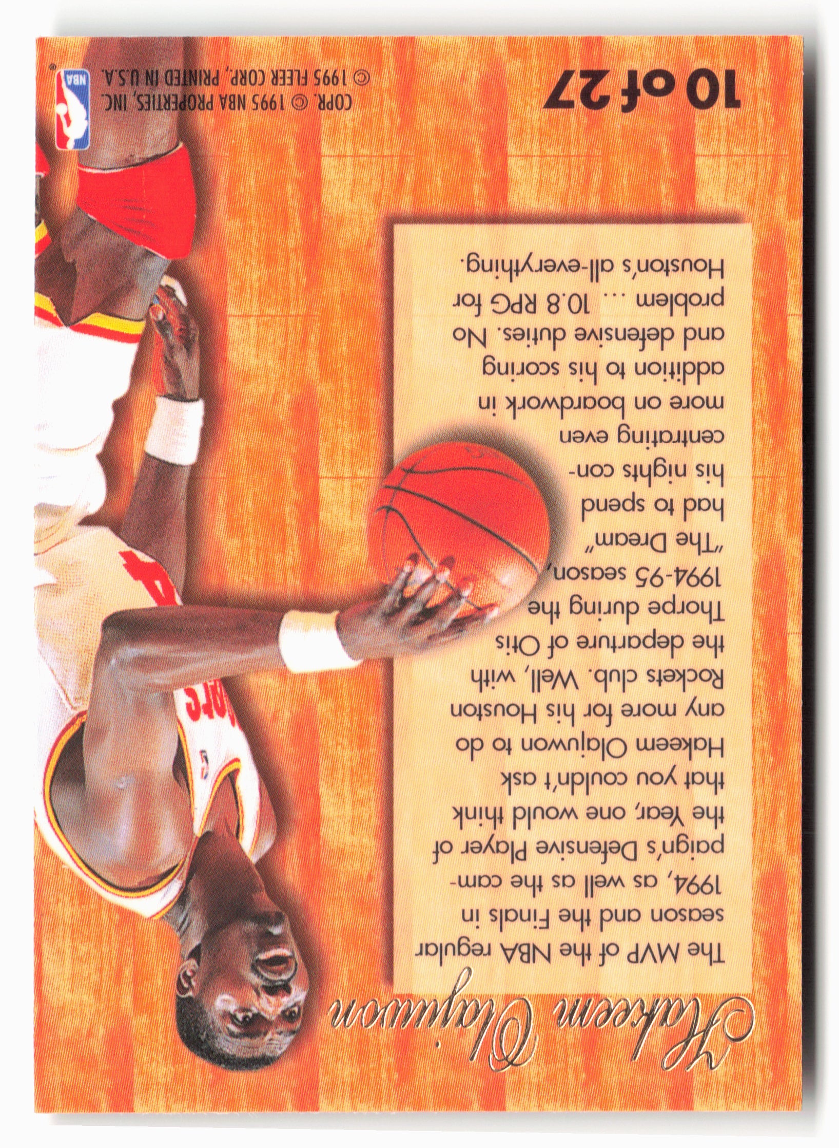 1995-96 Fleer #10 Hakeem Olajuwon Flair Hardwood Leader