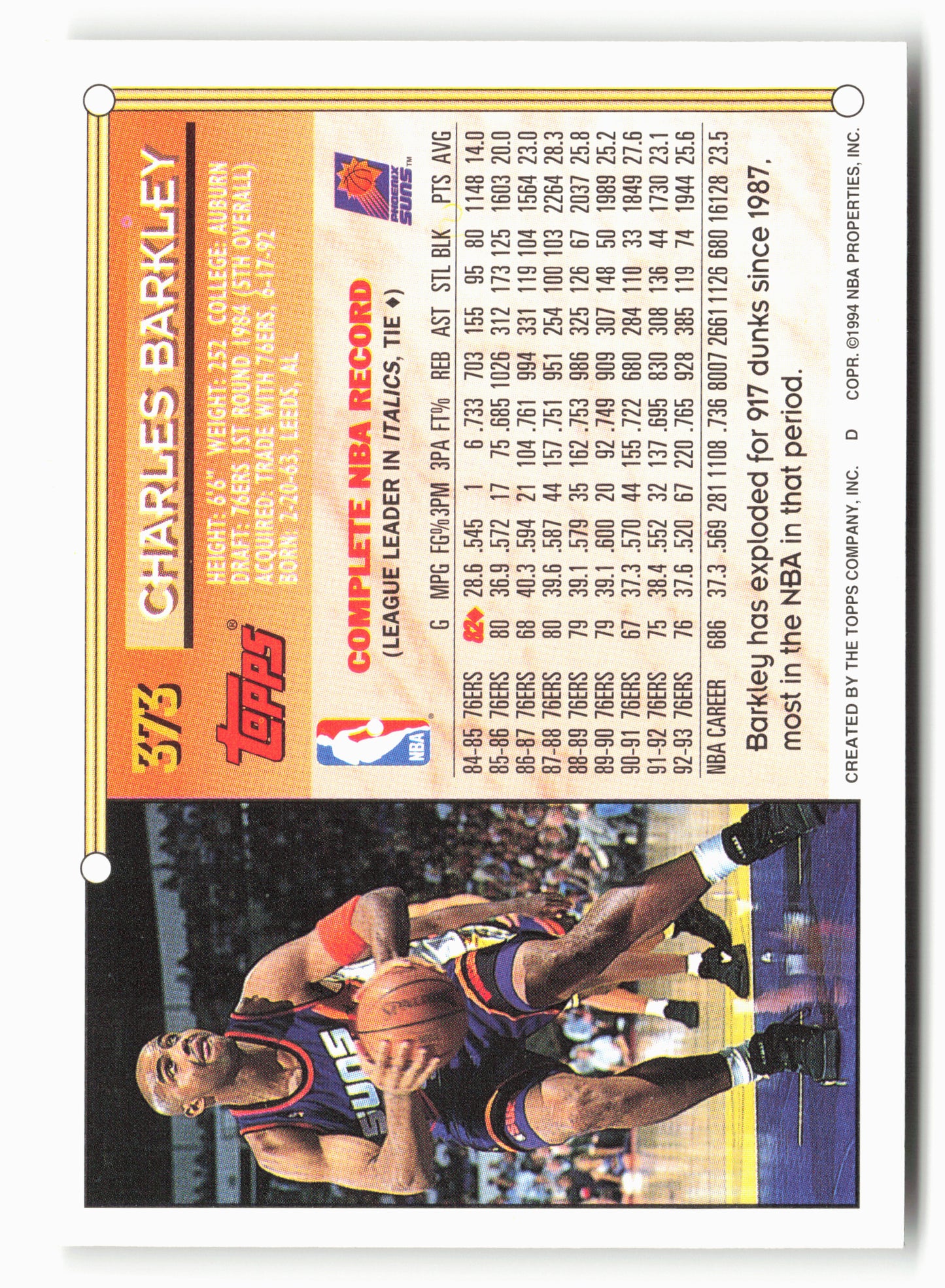 1993-94 Topps #373 Charles Barkley Gold