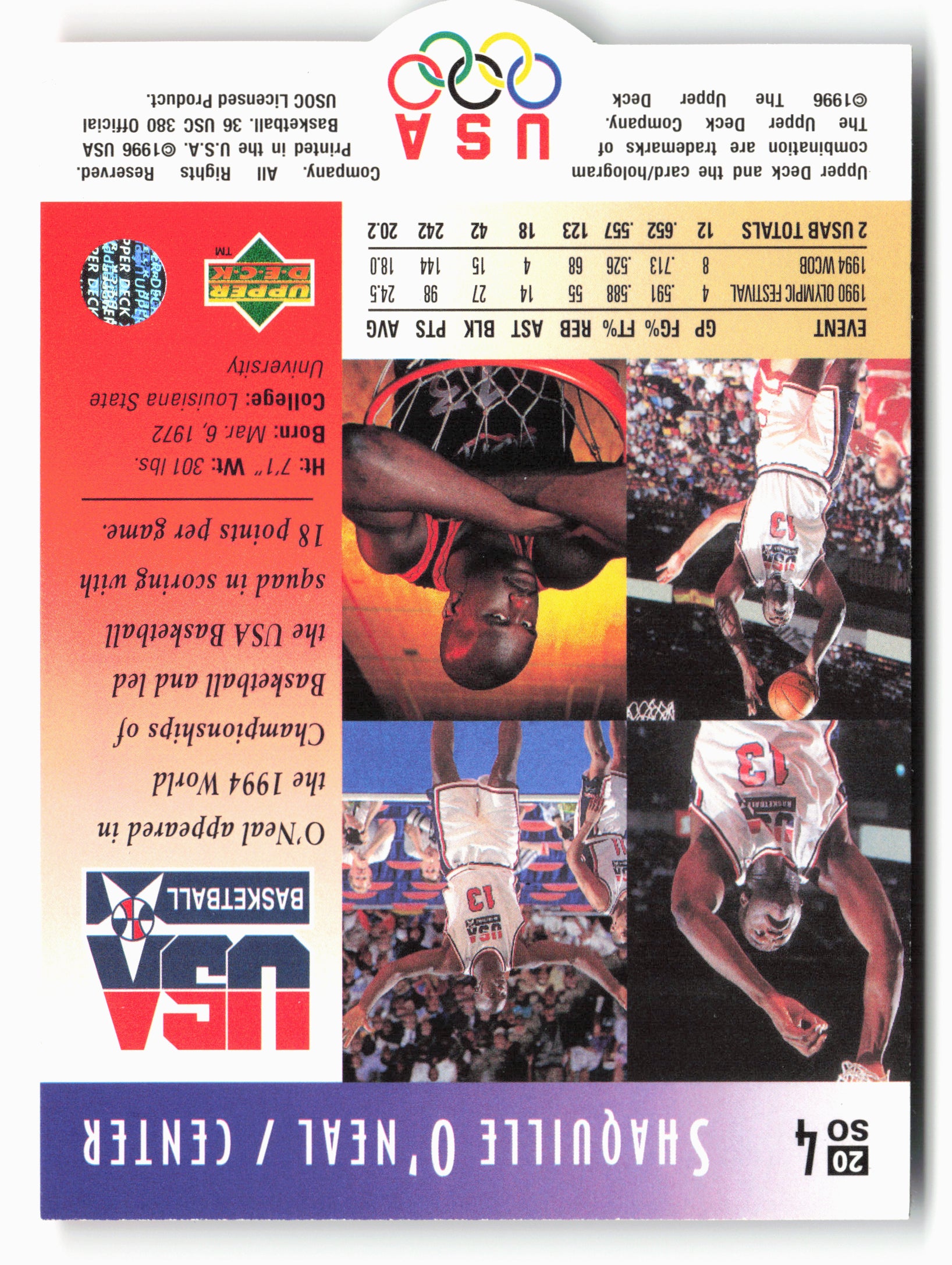 1996 Upper Deck USA #20 Shaquille O'Neal