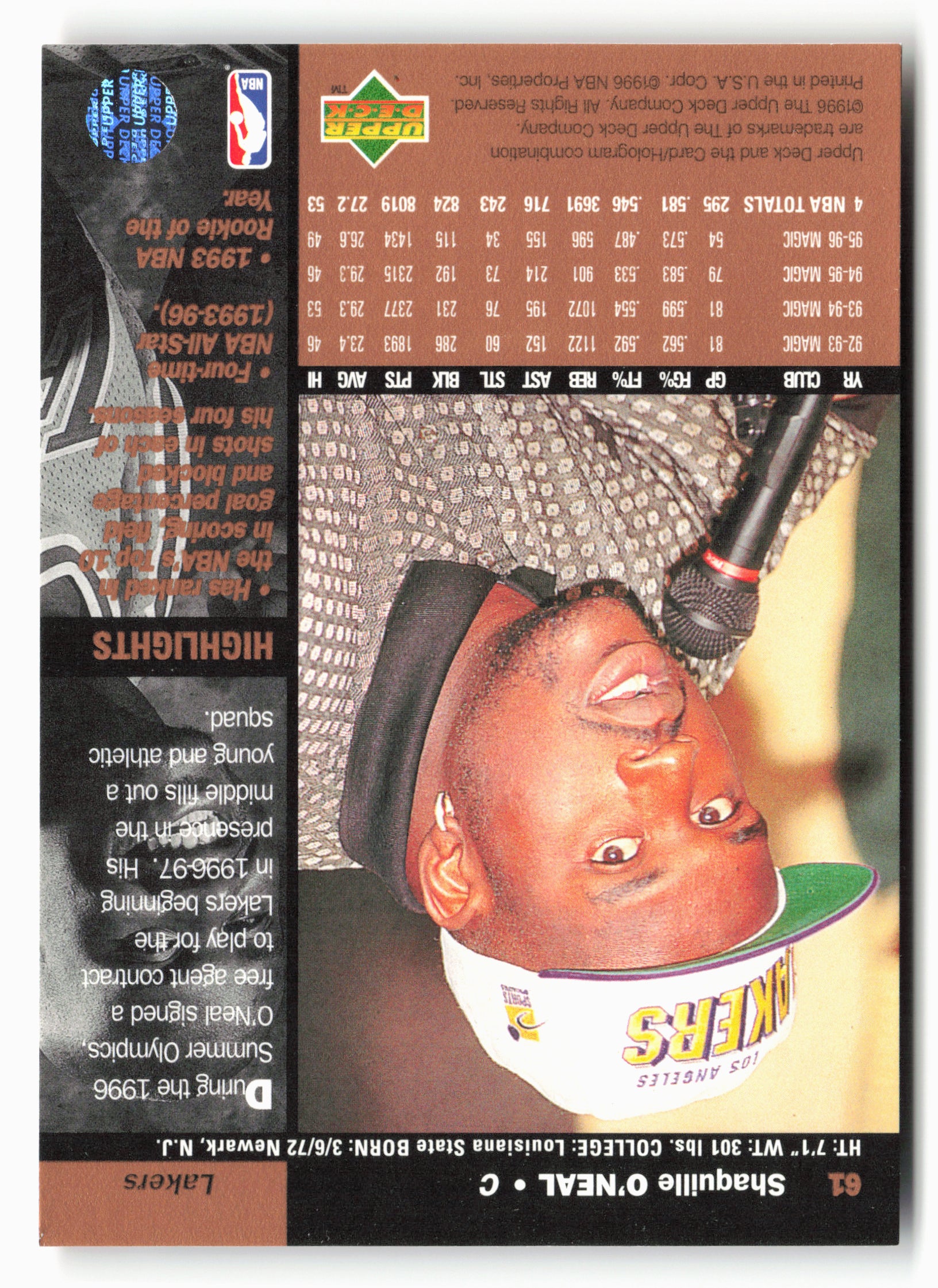 1996-97 Upper Deck #61 Shaquille O'Neal