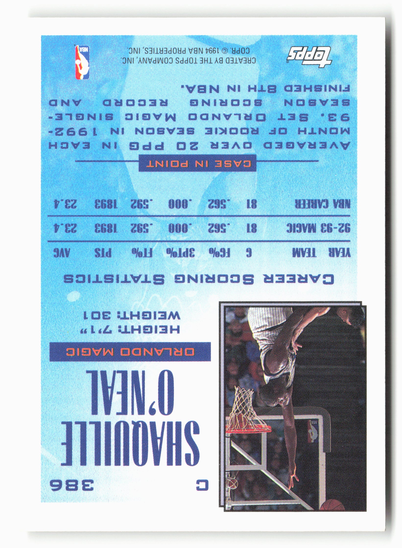 1993-94 Topps #386 Shaquille O'Neal