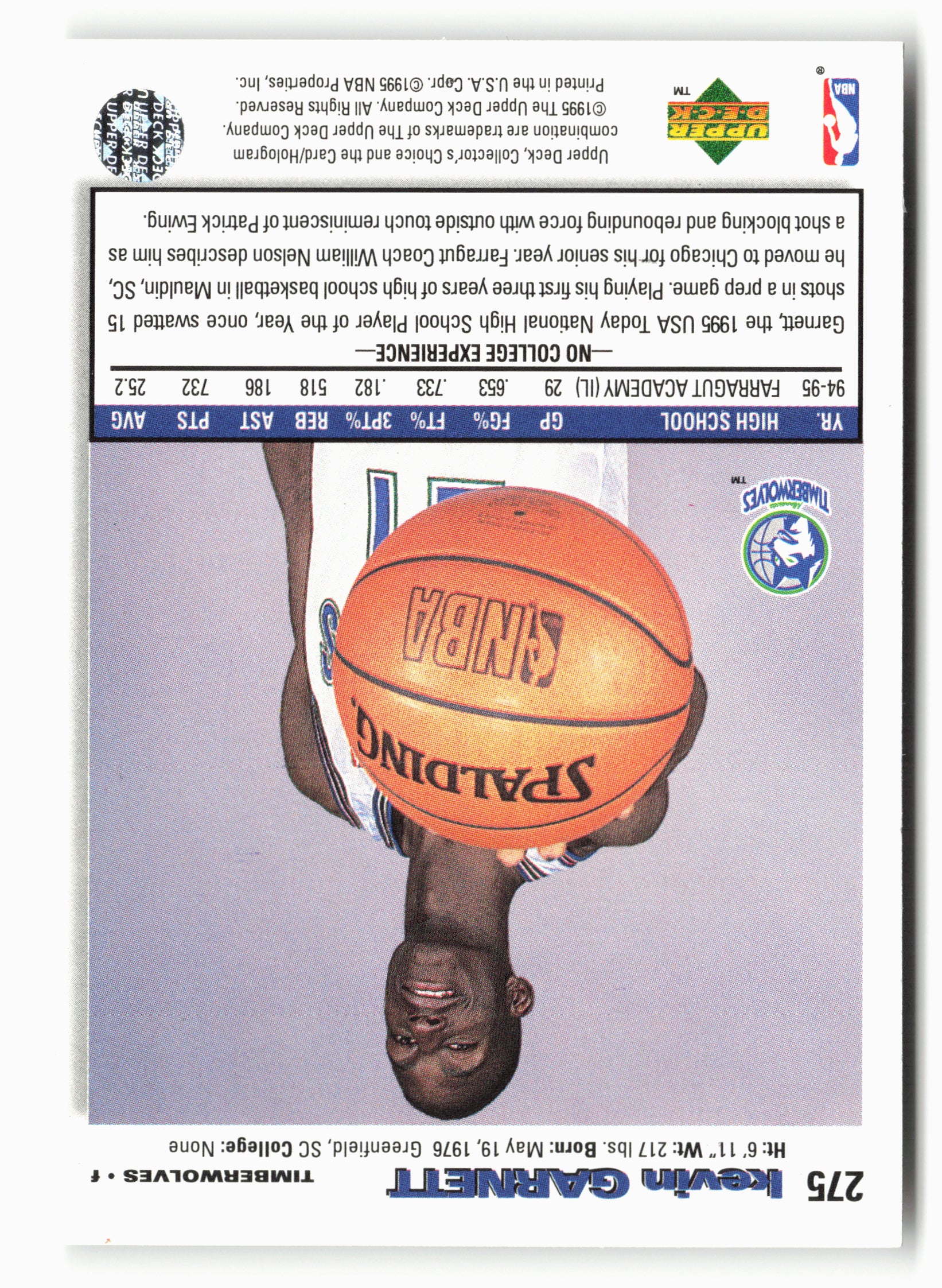 1995-96 Collector's Choice #275 Kevin Garnett