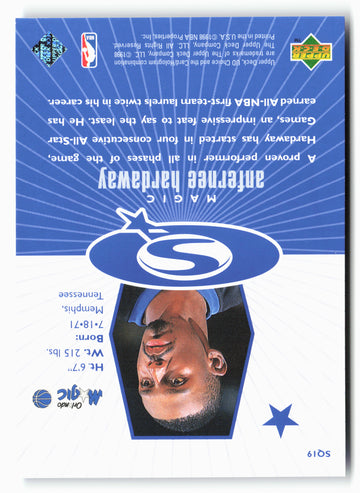 1998-99 UD Choice #SQ19 Anfernee Hardaway StarQuest Blue