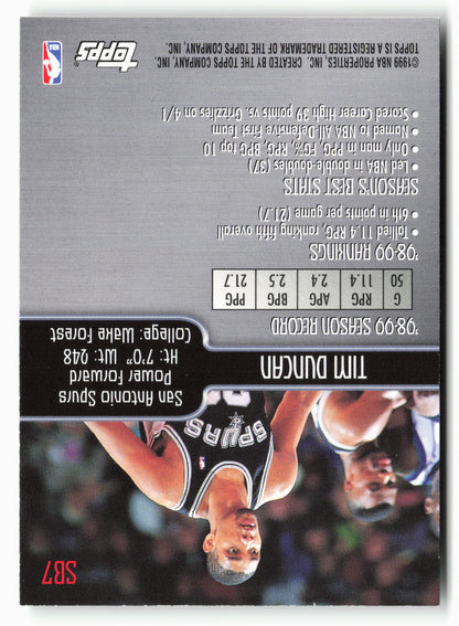 1999-00 Topps #SB7 Tim Duncan Season's Best