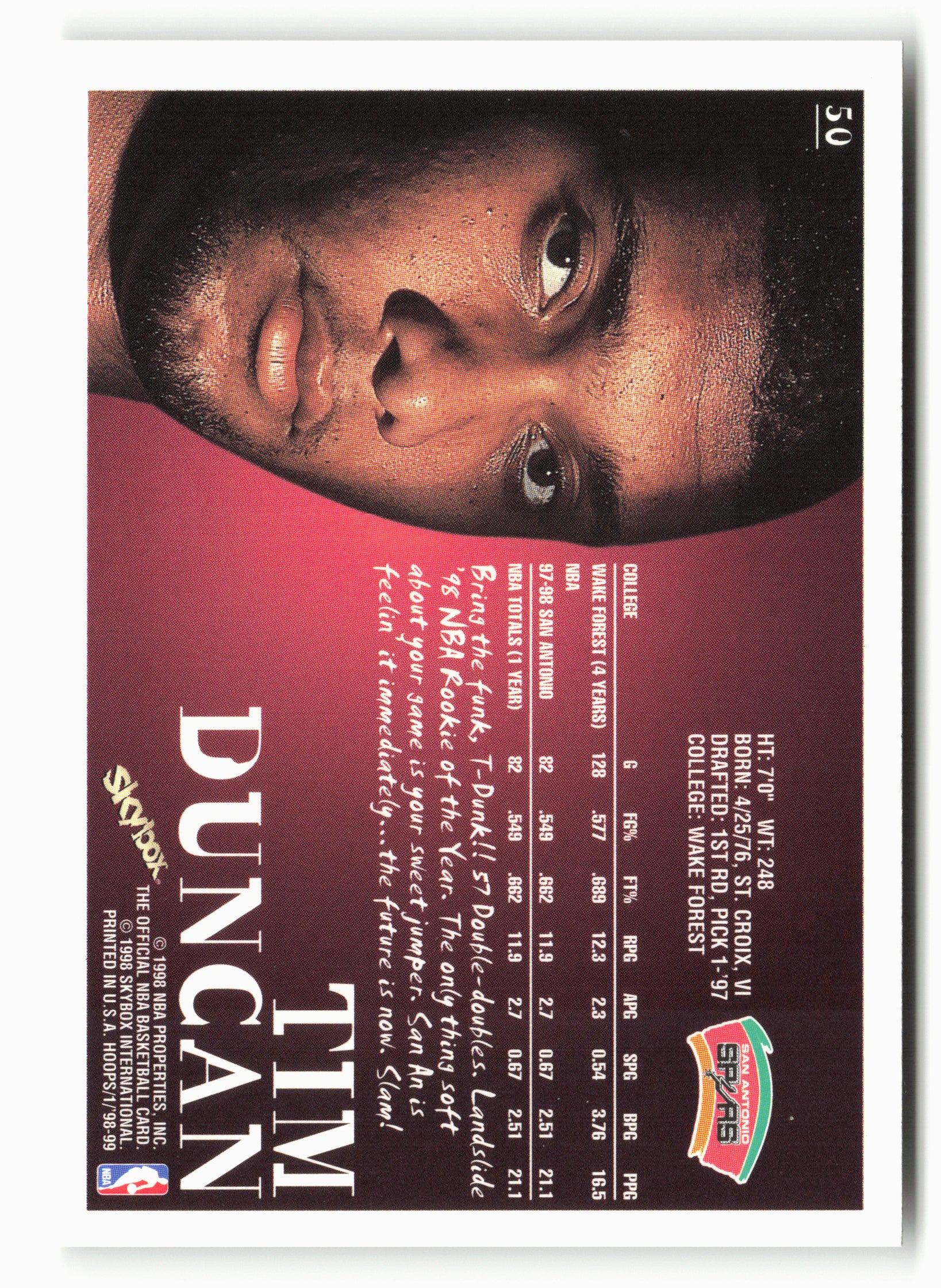 1998-99 Hoops #50 Tim Duncan