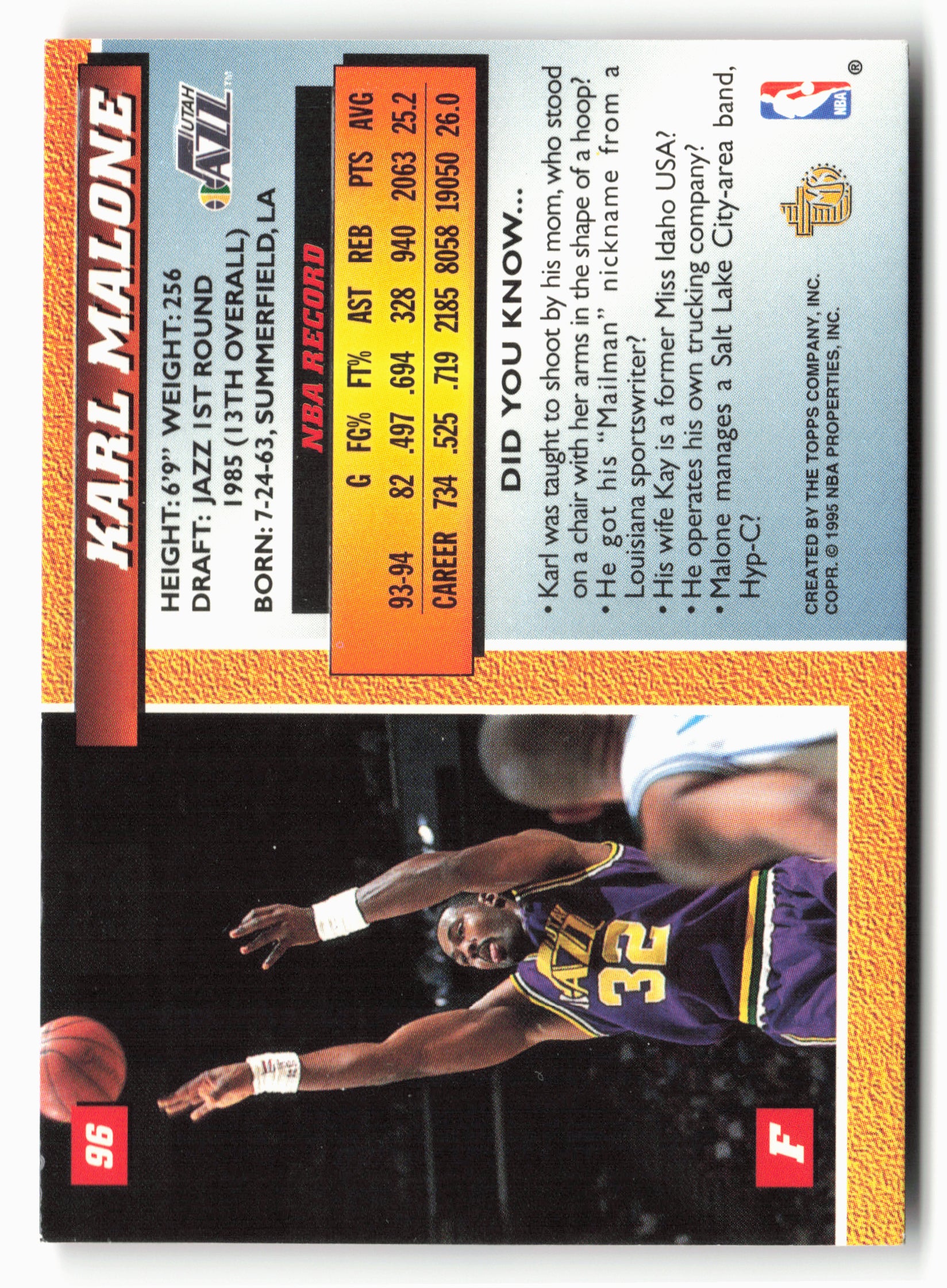 1994-95 Topps Embossed #96 Karl Malone