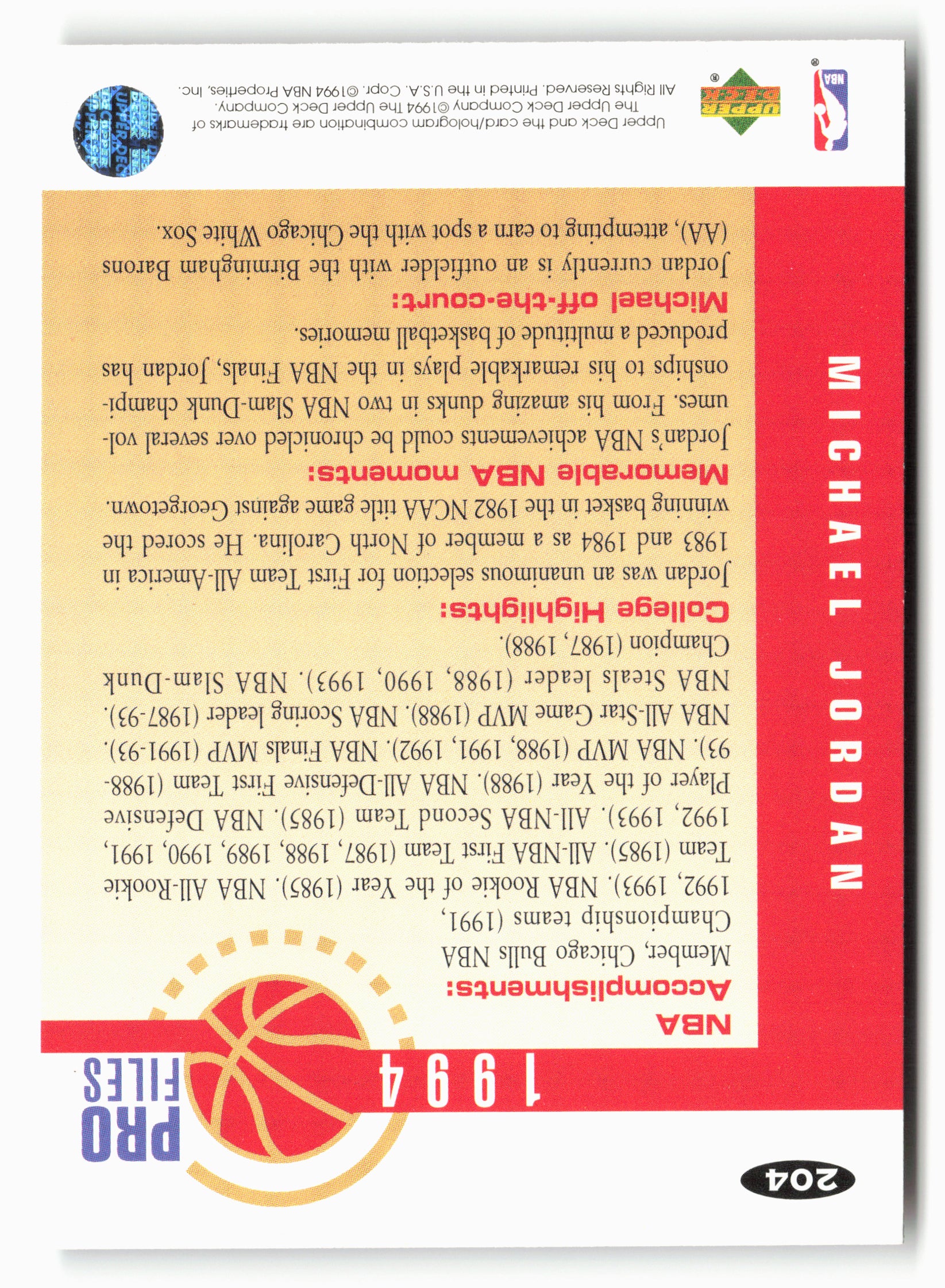 1994-95 Collector's Choice #204 Michael Jordan