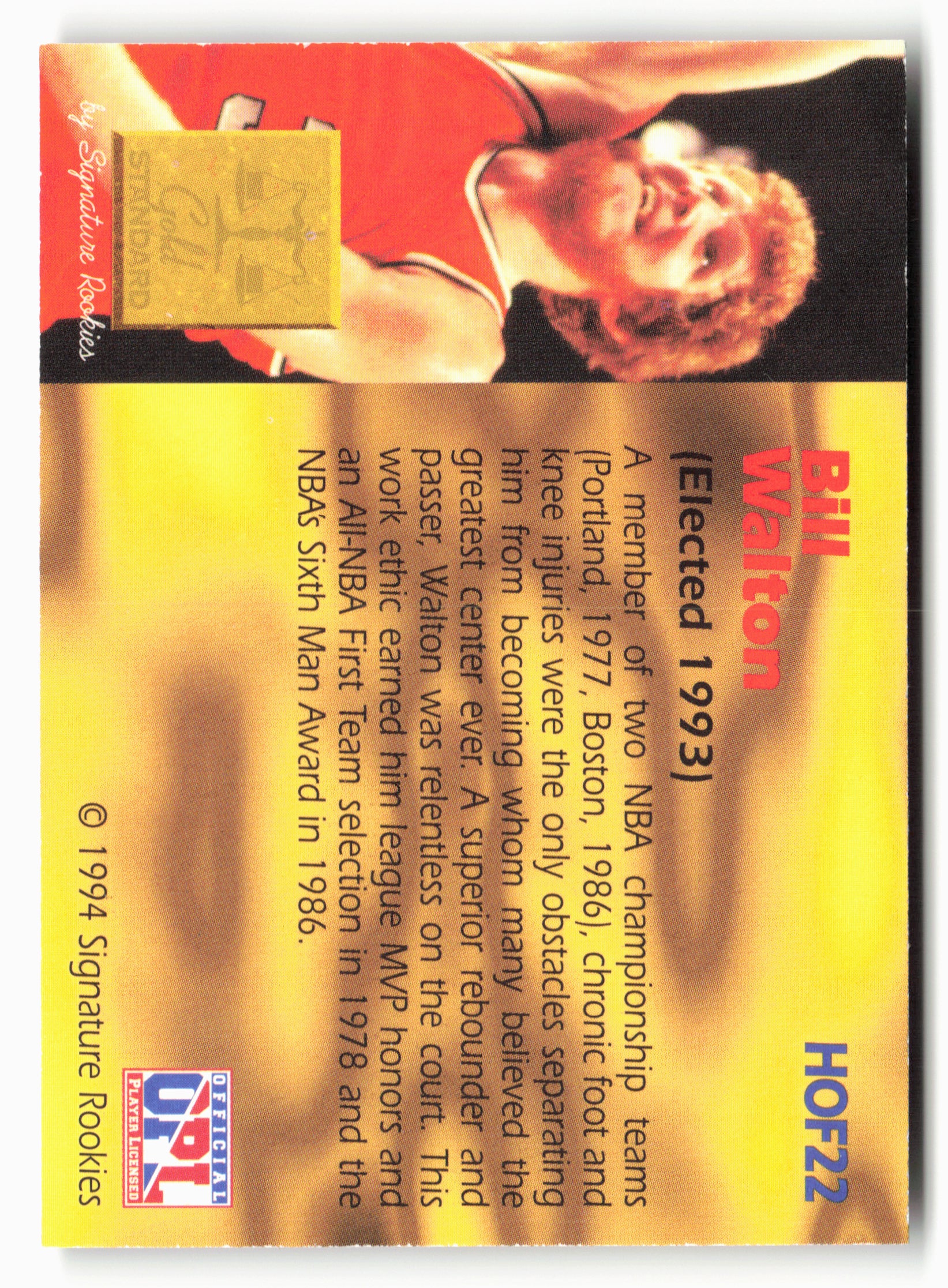 1994 Signature Rookies Gold Standard #HOF22 Bill Walton HOF Autographs #/2500