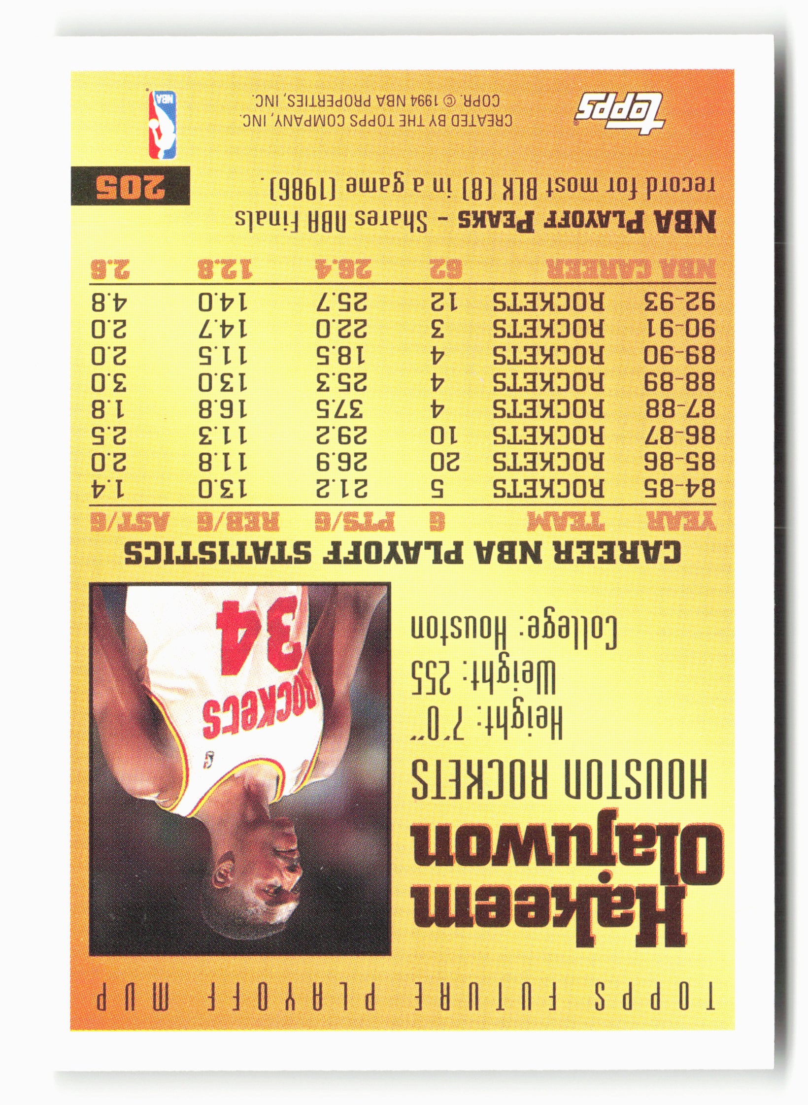 1993-94 Topps #205 Hakeem Olajuwon NM