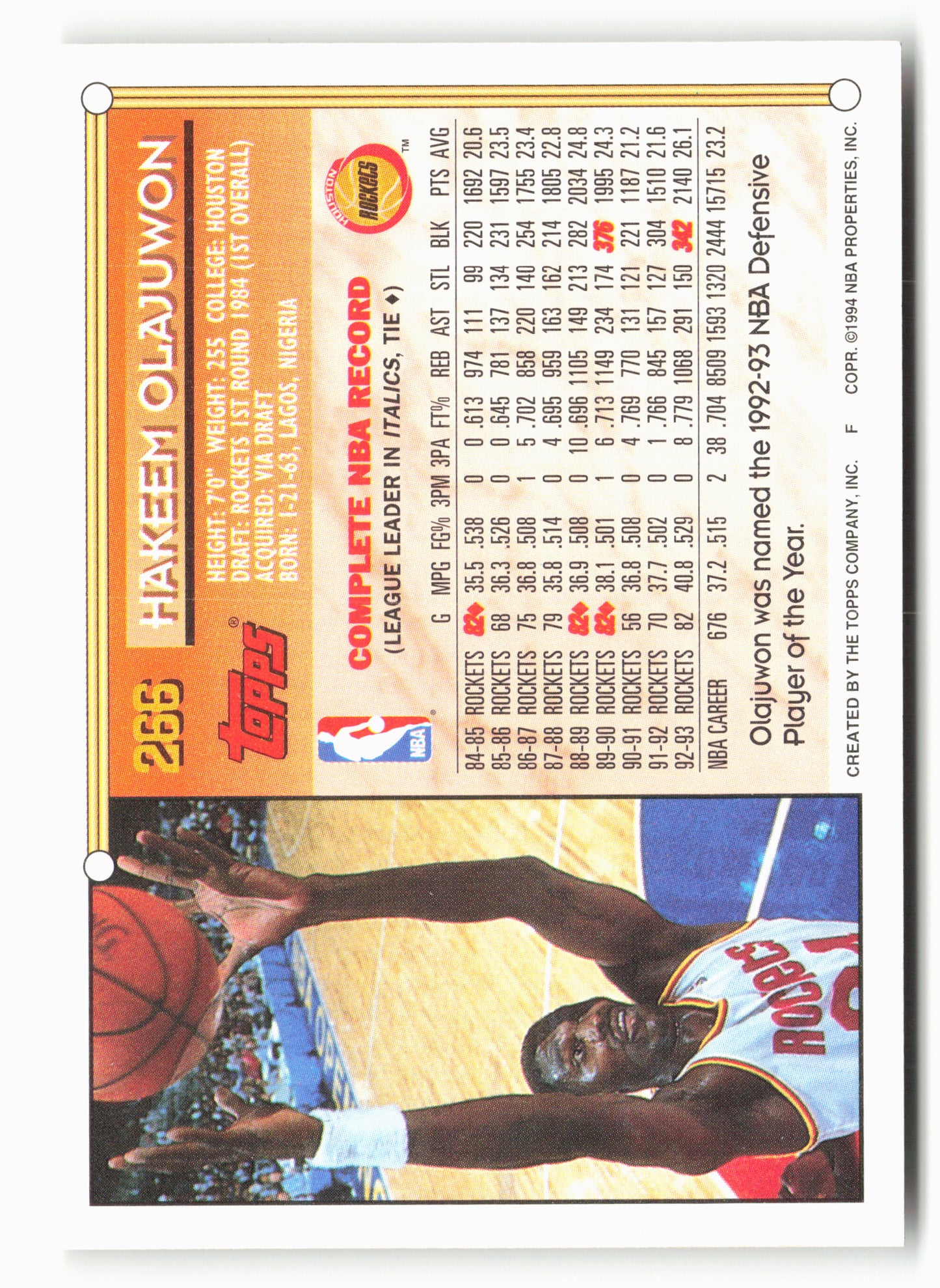 1993-94 Topps #266 Hakeem Olajuwon NM
