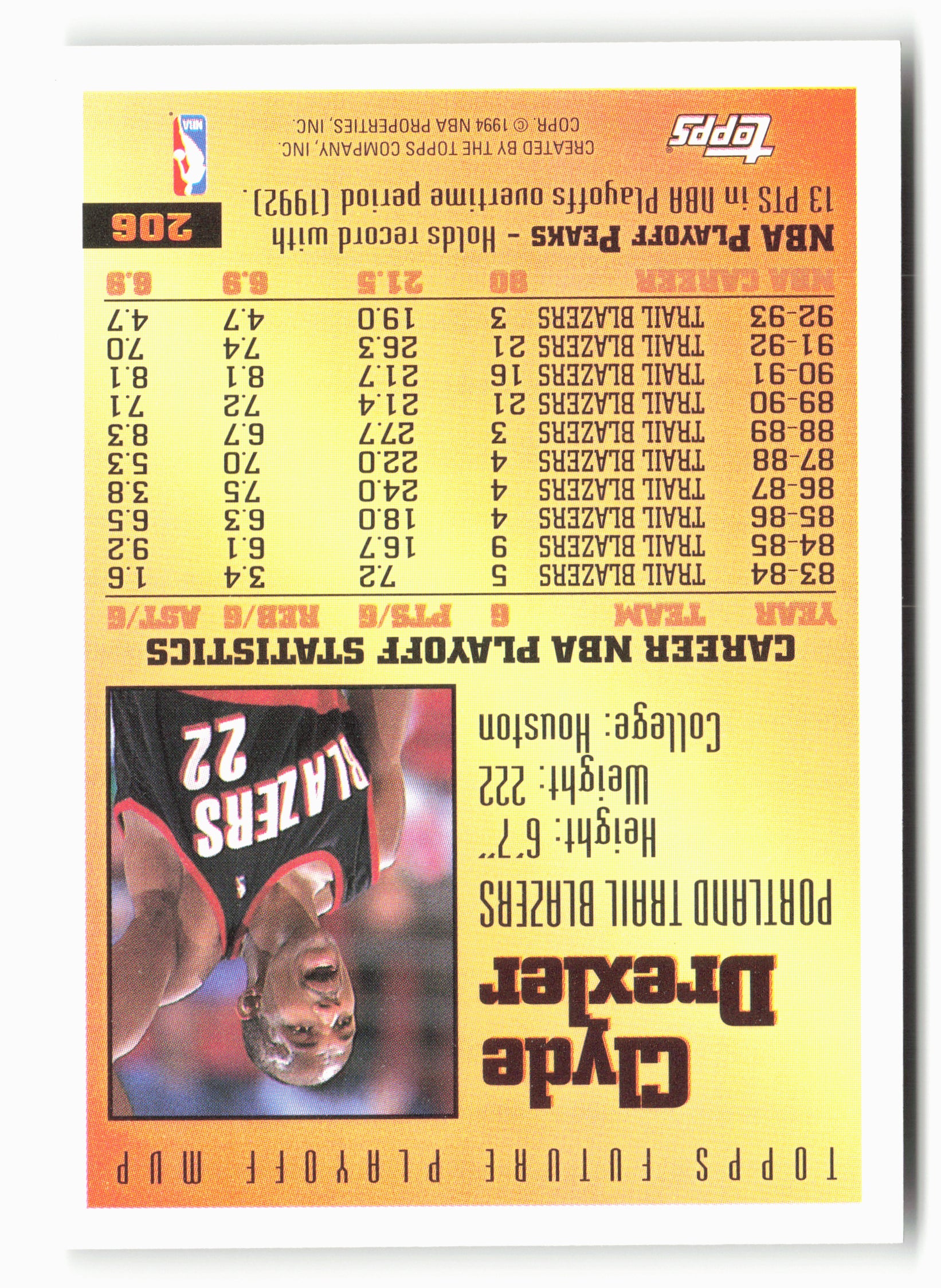 1993-94 Topps #206 Clyde Drexler NM