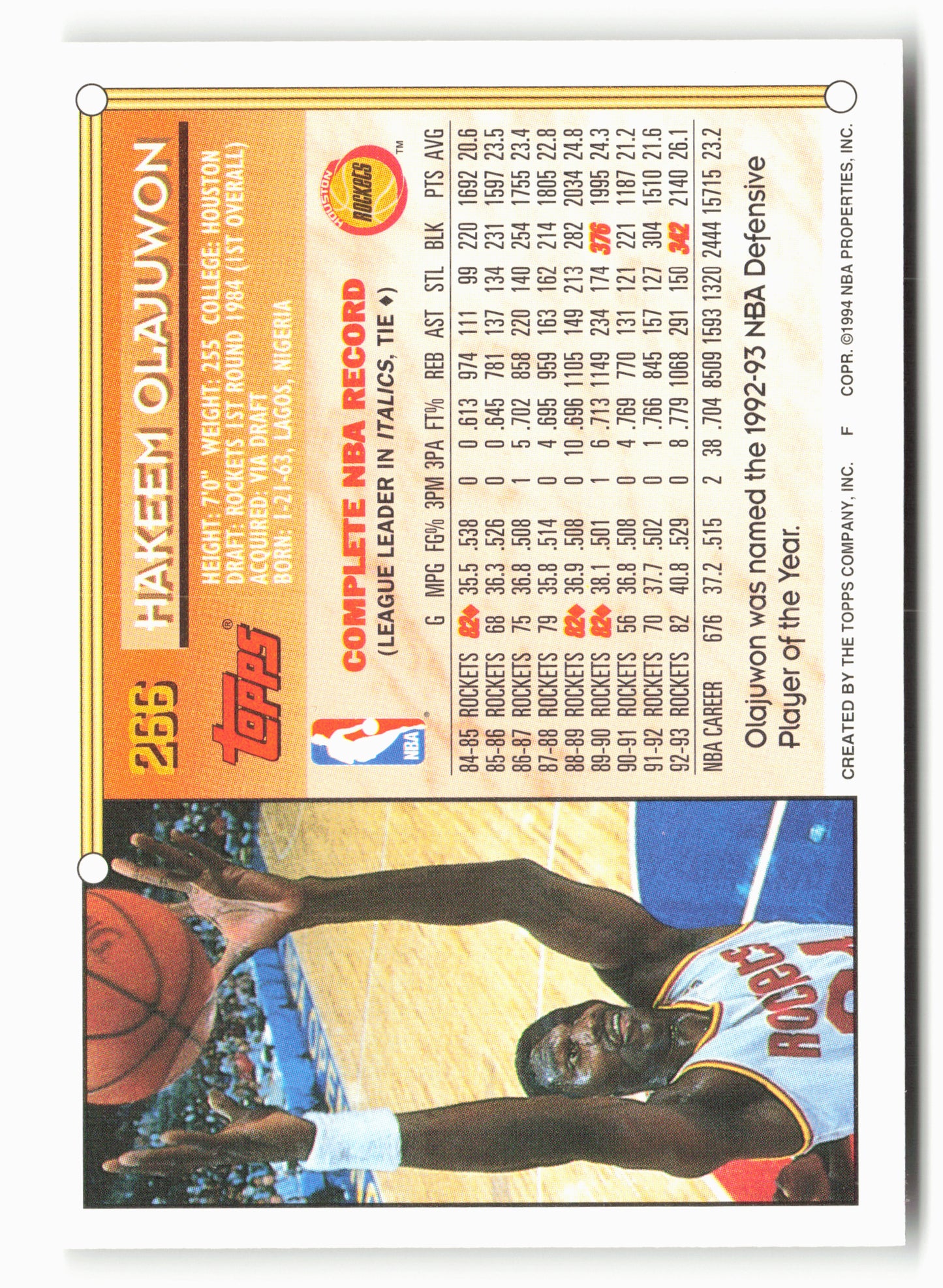 1993-94 Topps #266 Hakeem Olajuwon NM 1