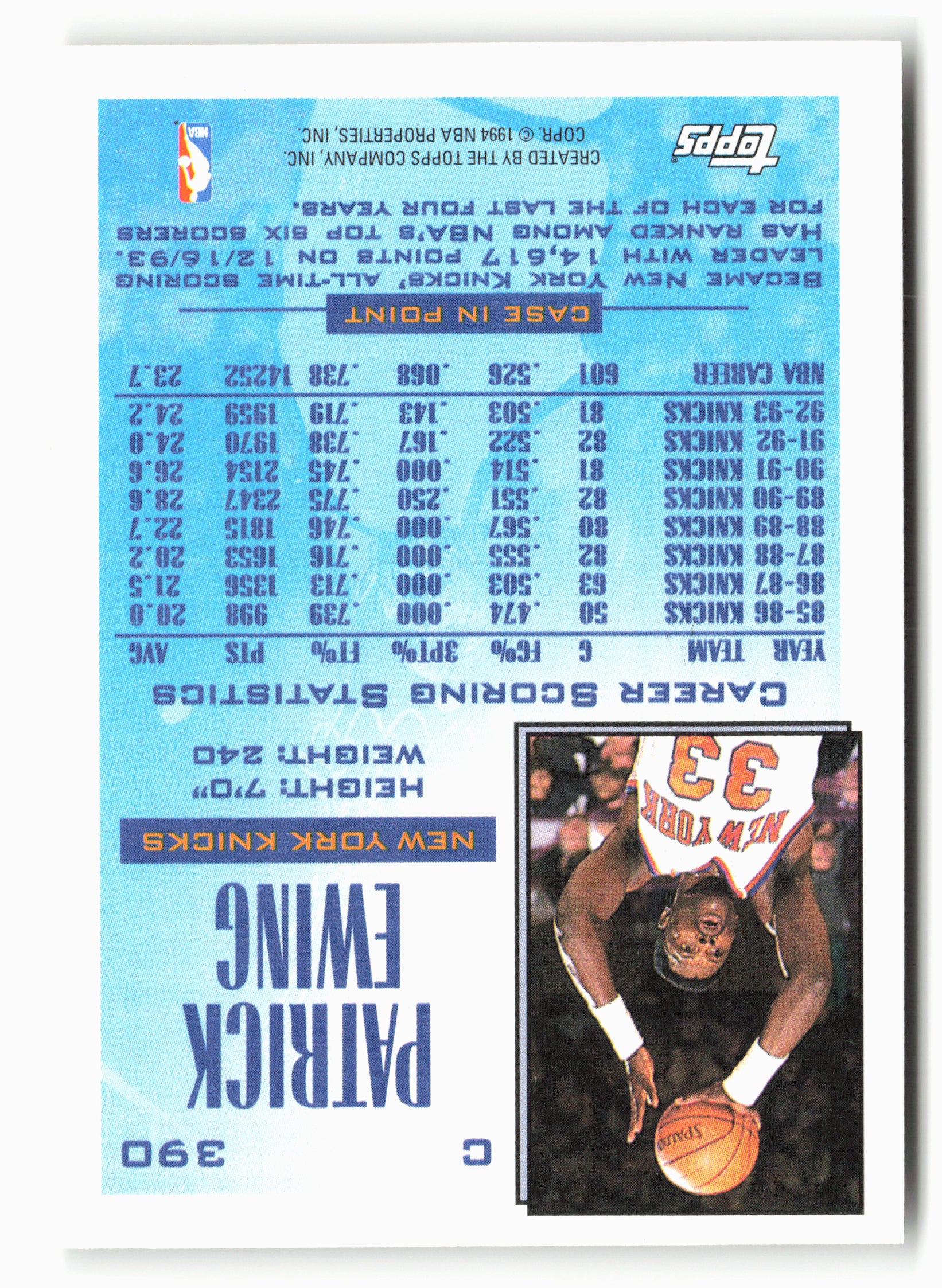 1993-94 Topps #390 Patrick Ewing NM 2