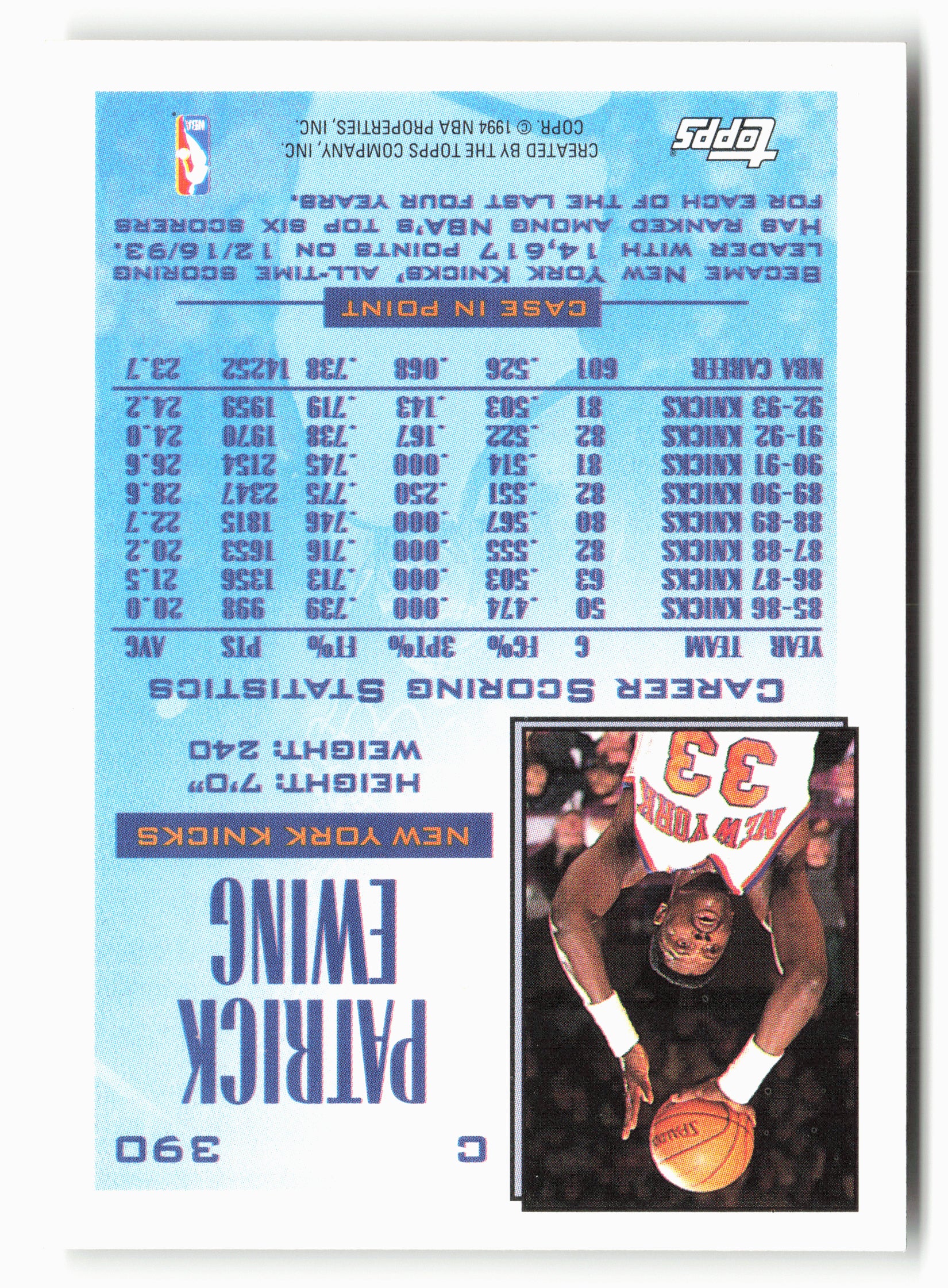 1993-94 Topps #390 Patrick Ewing NM 3