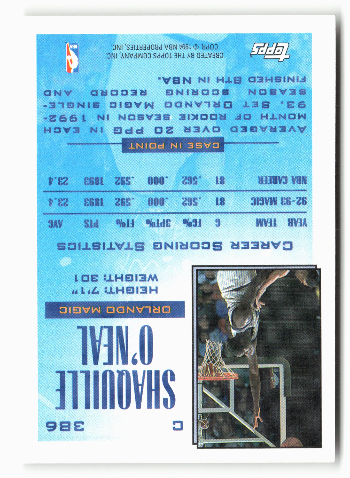 1993-94 Topps #386 Shaquille O'Neal NM 1