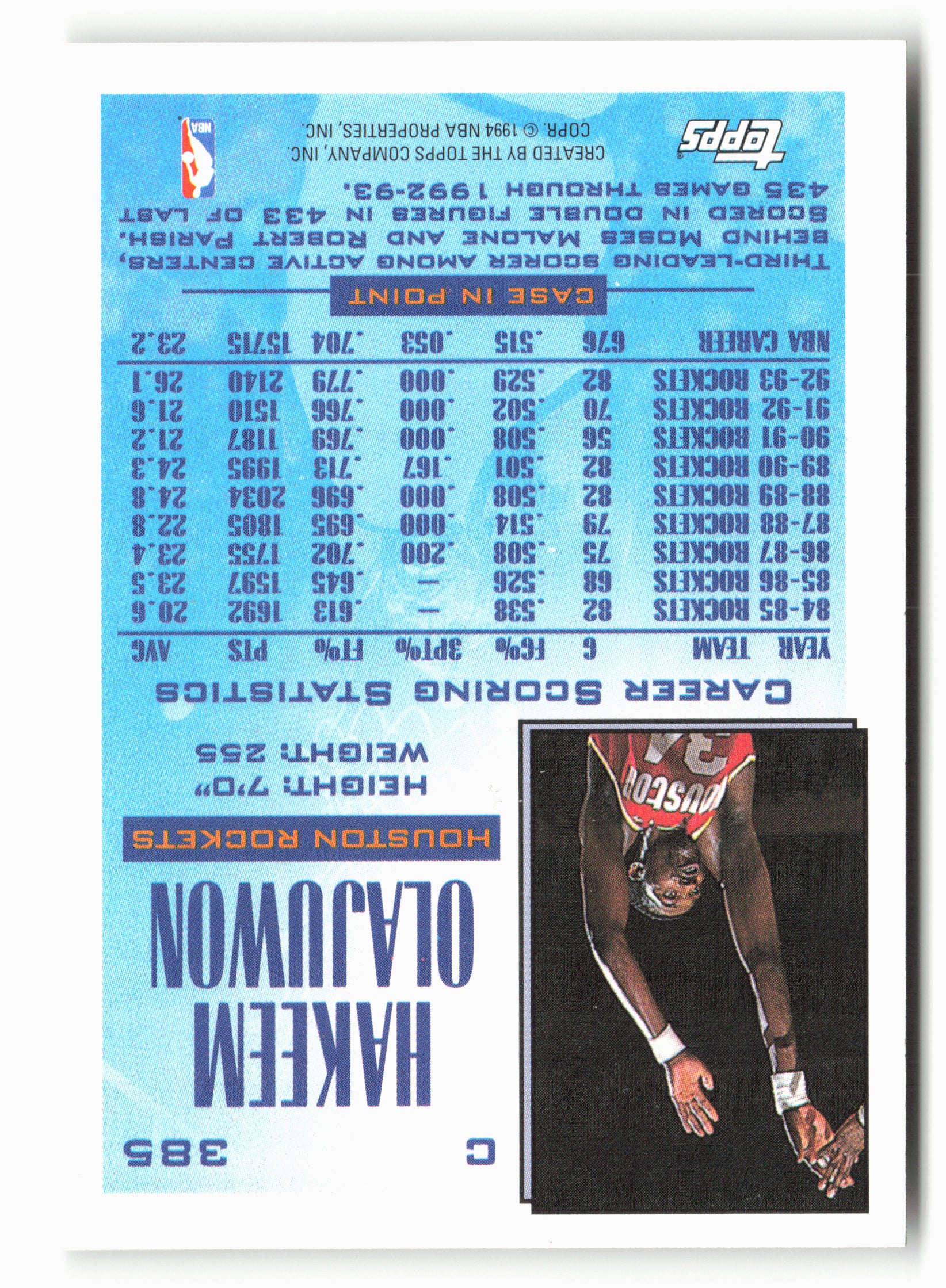 1993-94 Topps #385 Hakeem Olajuwon NM 5