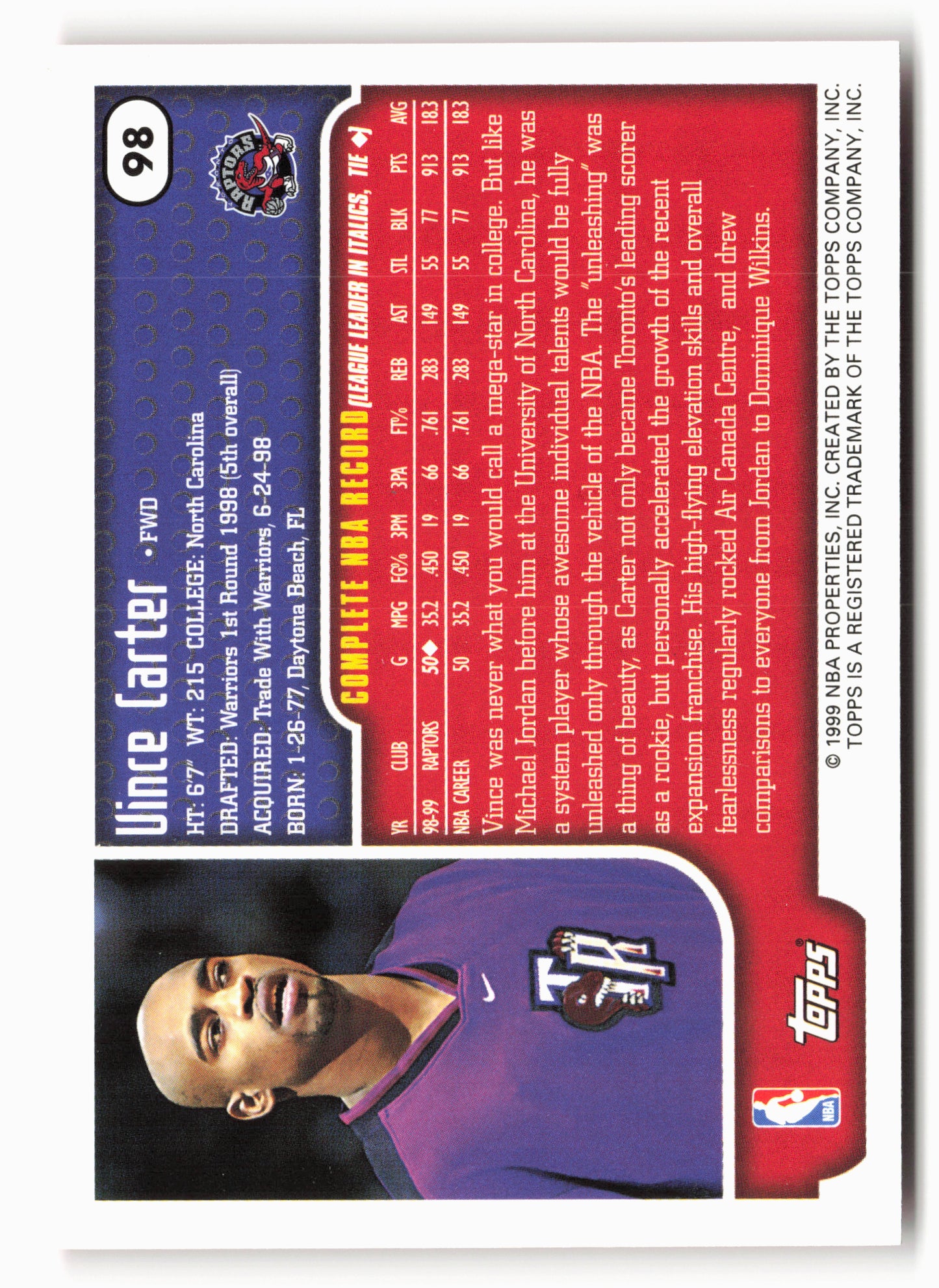 1999-00 Topps #98 Vince Carter