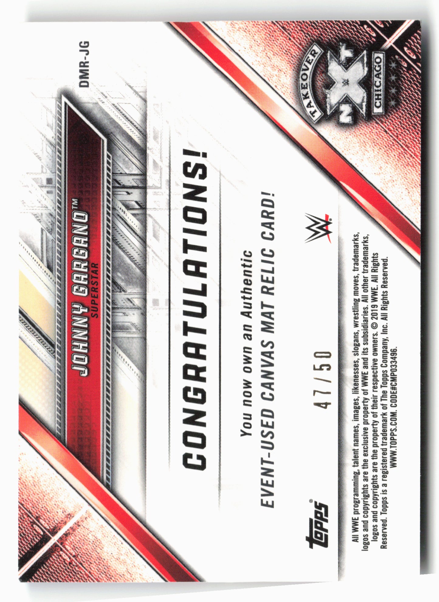 2019 Topps WWE RAW #DMR-JG Johnny Gargano Mat Relics Blue
