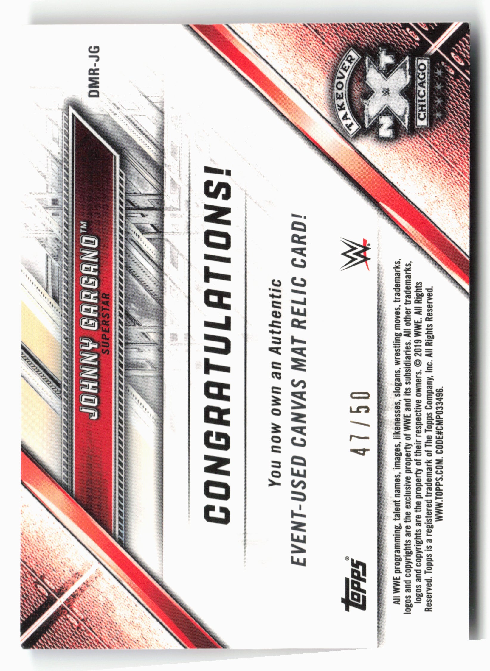 2019 Topps WWE RAW #DMR-JG Johnny Gargano Mat Relics Blue