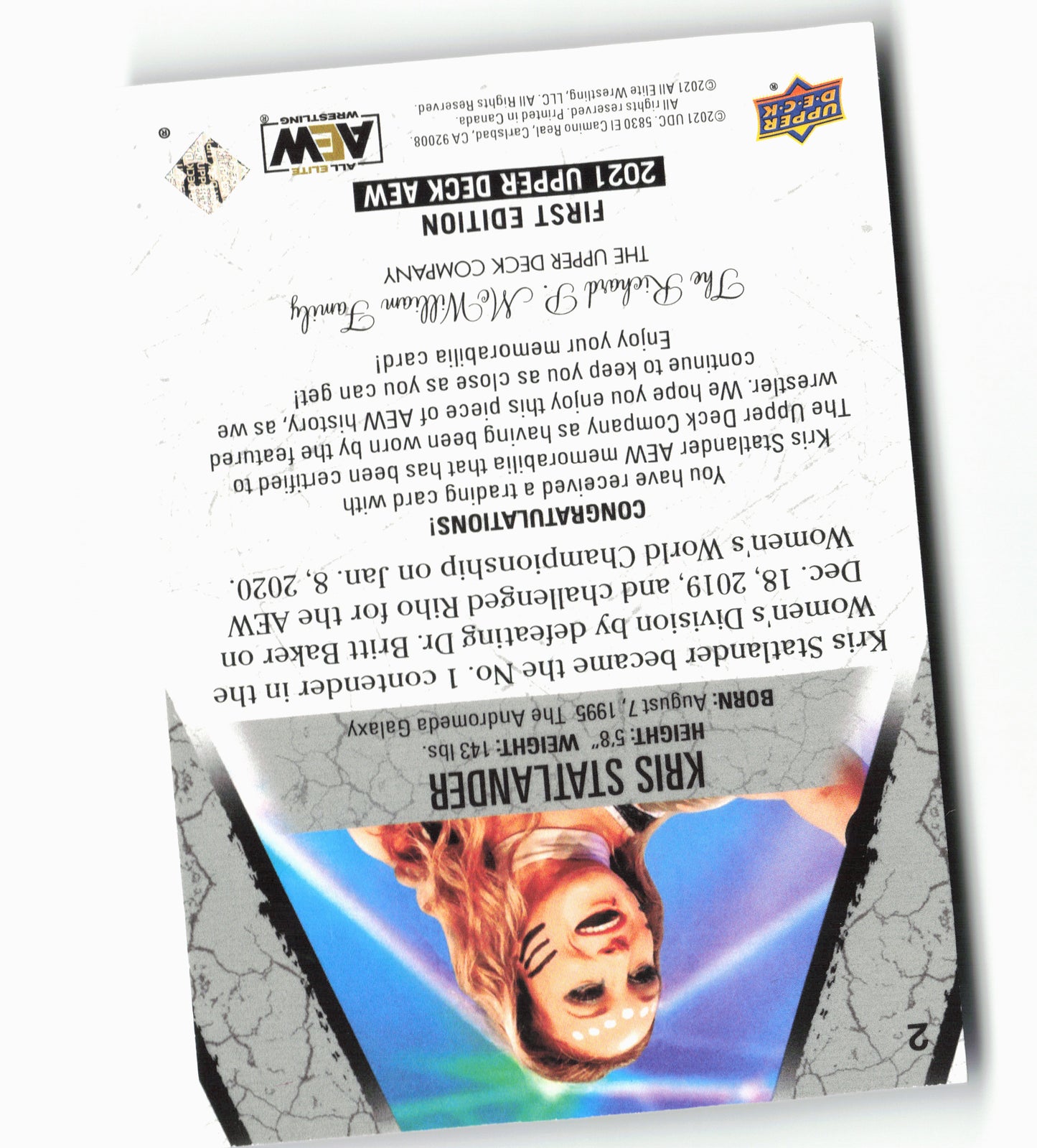 2021 Upper Deck AEW #2 Kris Statlander Memorabilia