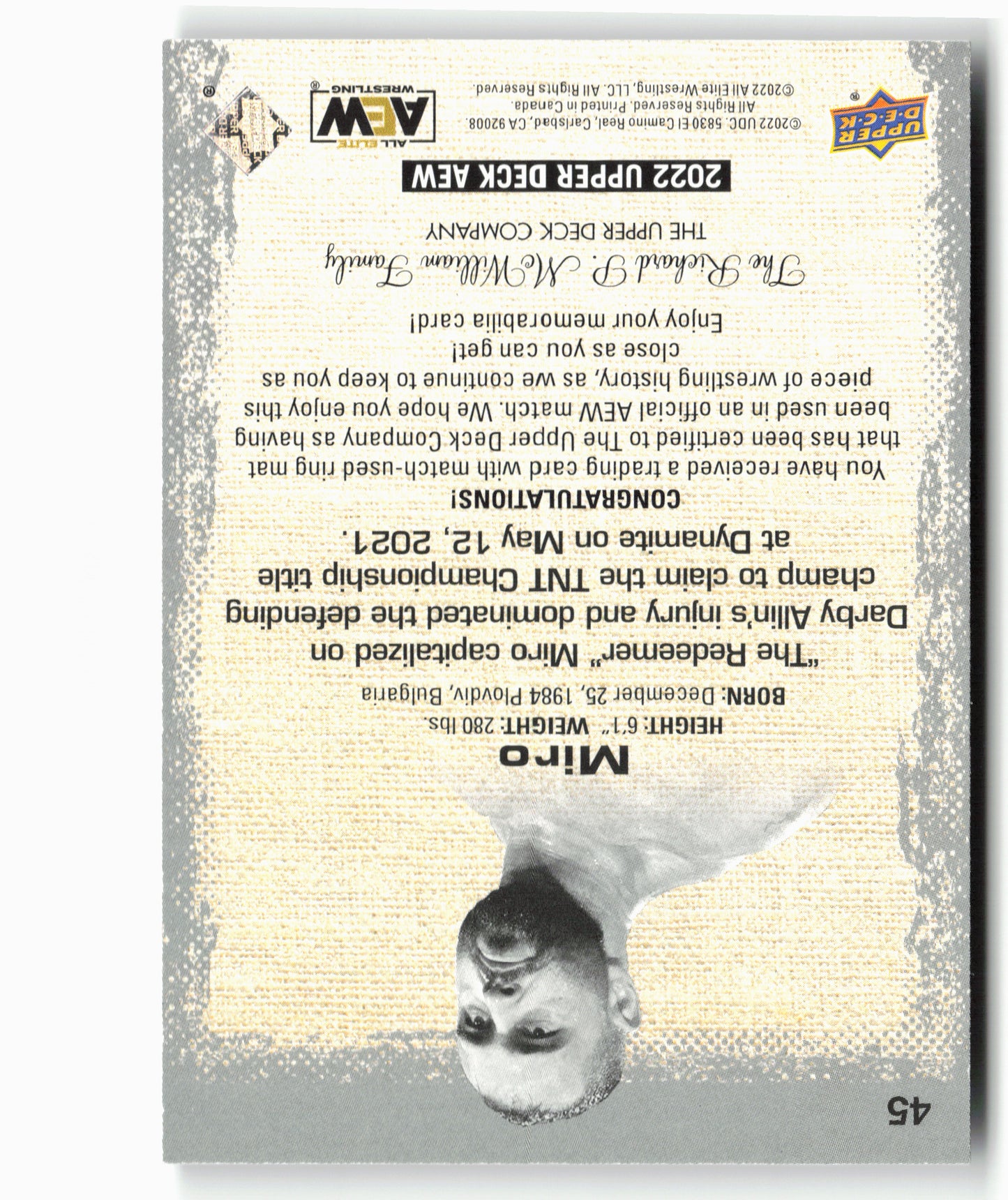 2022 Upper Deck AEW #45 Miro Mat Relics
