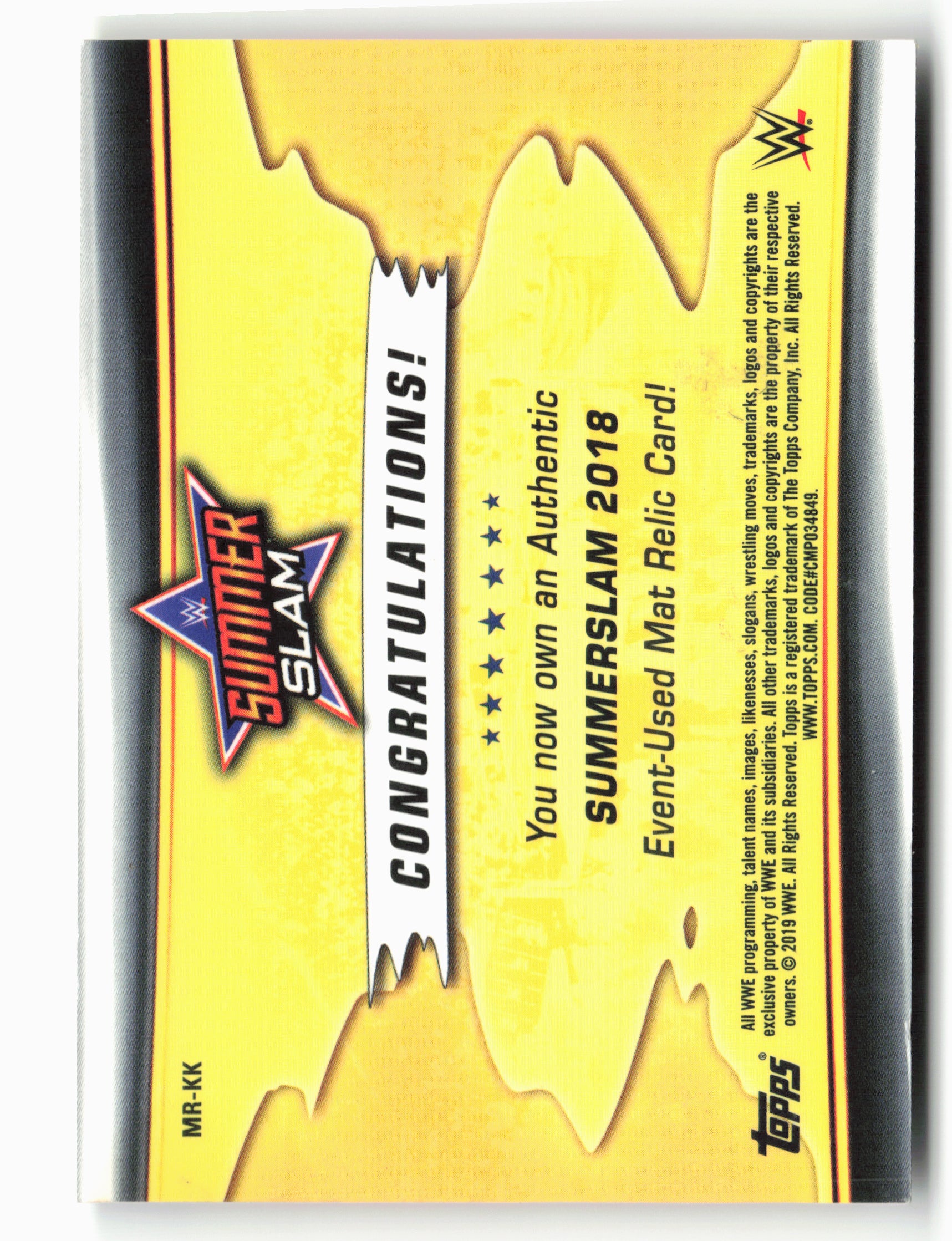 2019 Topps WWE SummerSlam #MR-KK Kofi Kingston Mat Relics